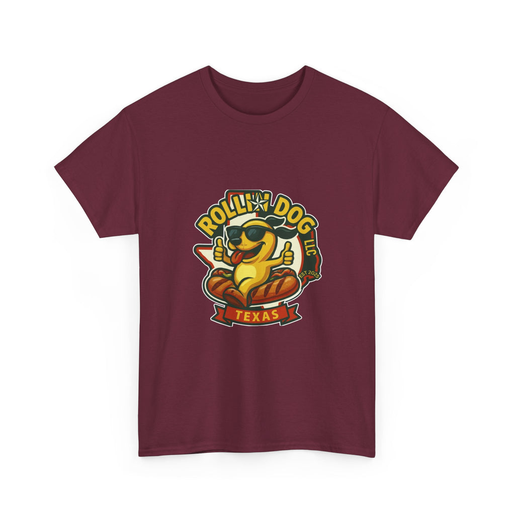T-Shirt — "Rollin' Dog Texas" Cool Hot Dog Mascot Graphic Tee