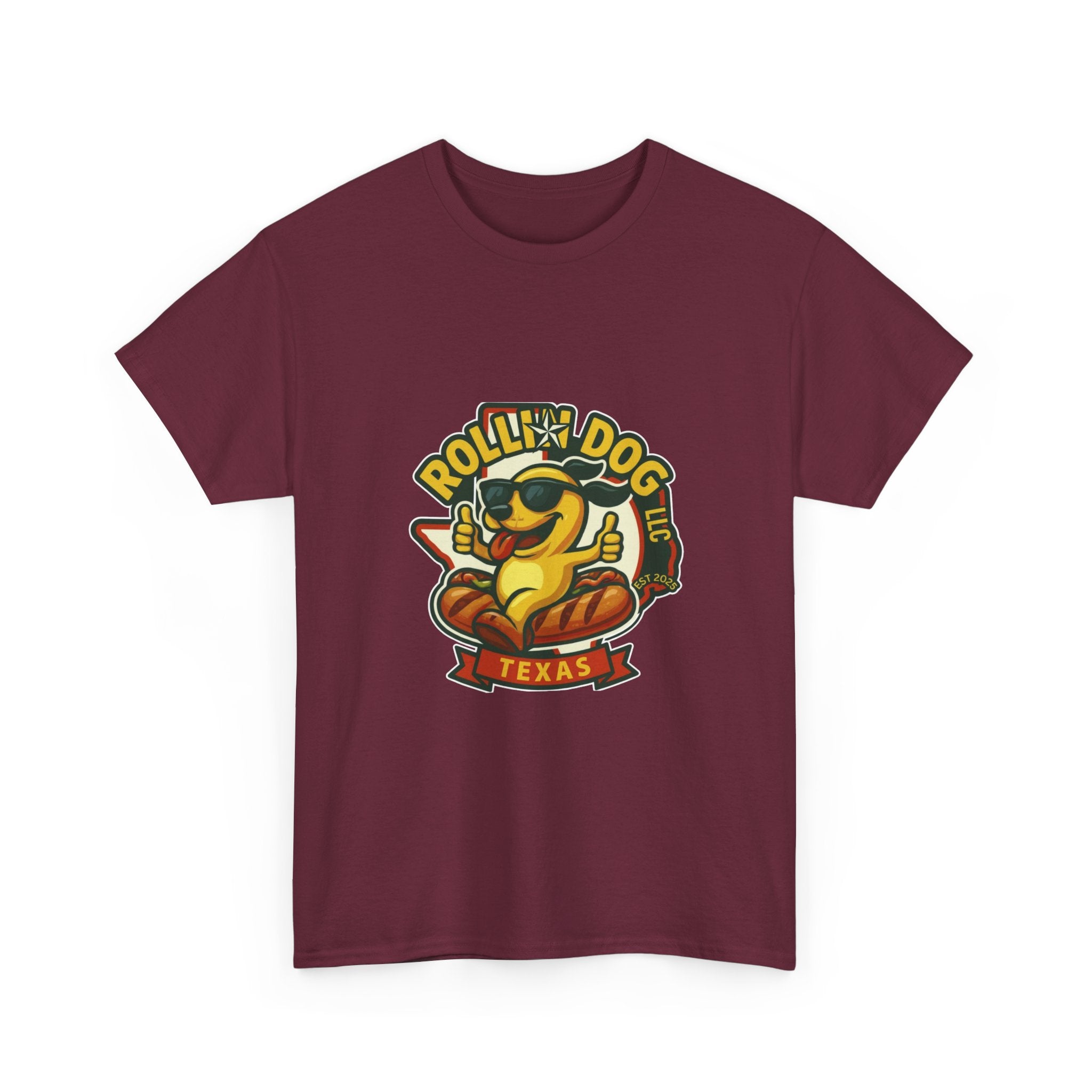 T-Shirt — "Rollin' Dog Texas" Cool Hot Dog Mascot Graphic Tee