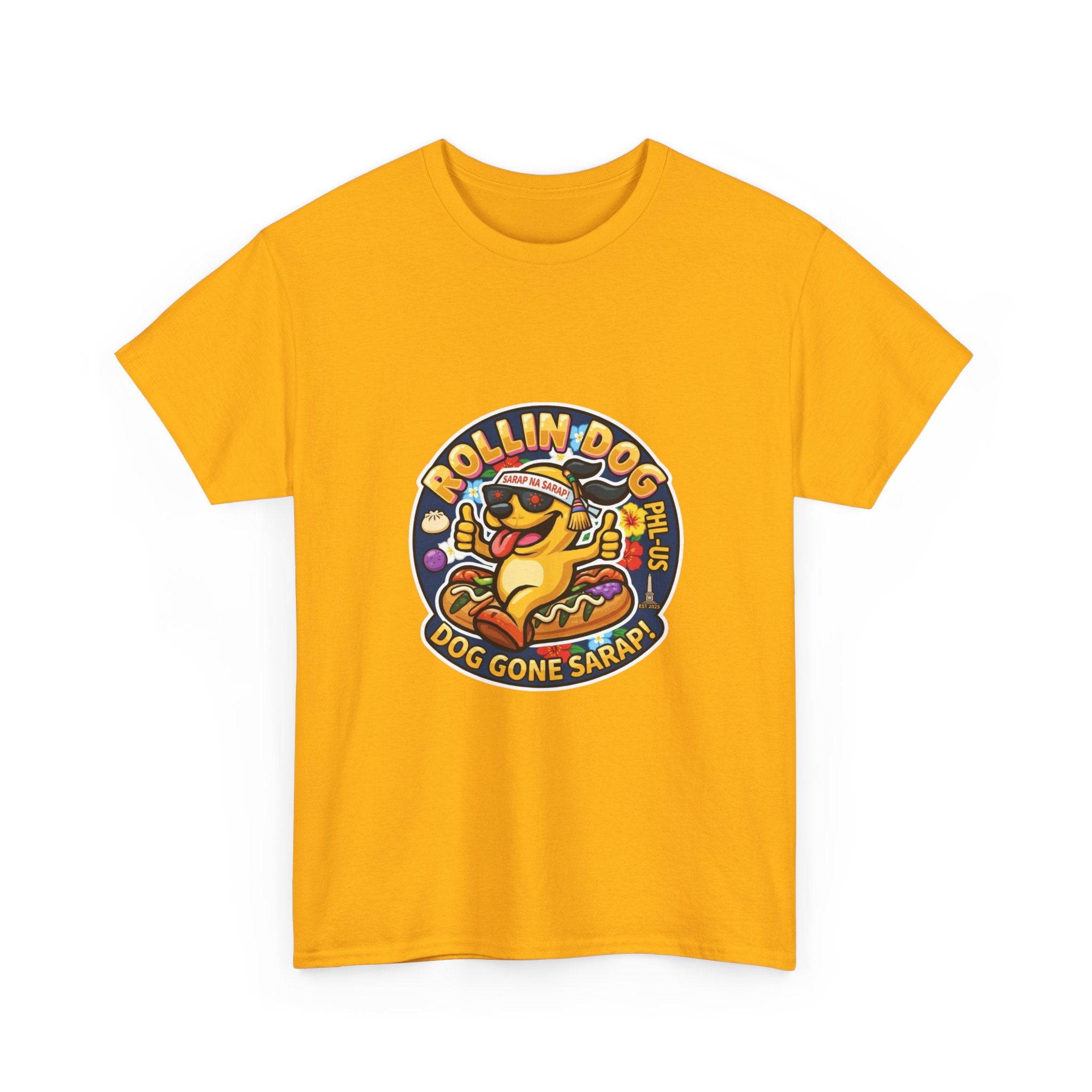 T-Shirt — "Rollin Dog" Hot Dog Graphic Tee (Dog Gone Saked!)