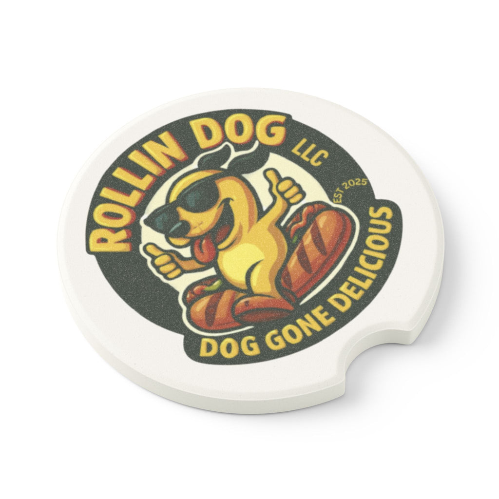 Soapstone Car Coaster — Rollin Dog 'Dog Gone Delicious' Vintage Logo Car Coaster