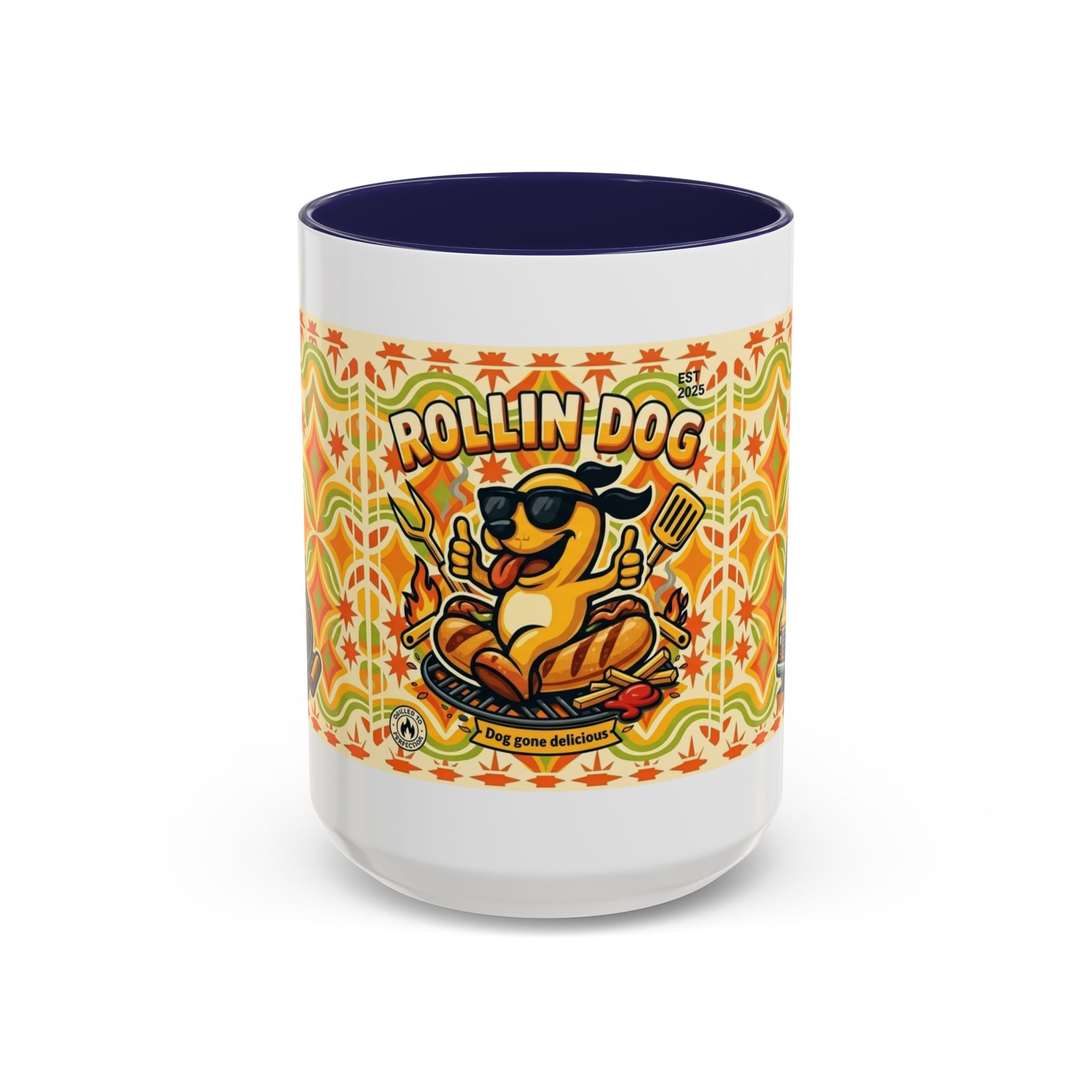 Retron Hot Dog Food Truck Accent Coffee Mug — "Rollin Dog" Retro Summer BBQ Mug (11/15oz)