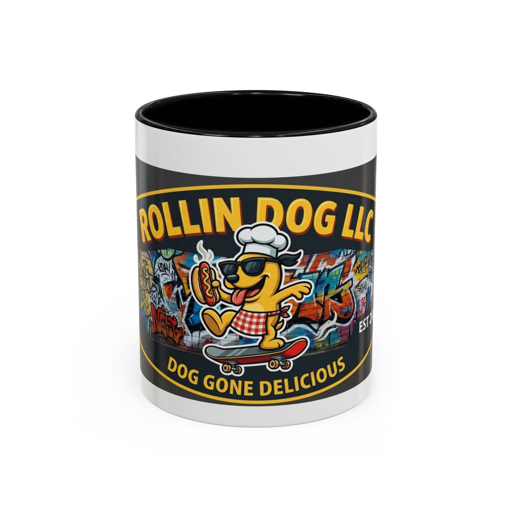 Rolling Dog Coffee Mug — 'Dog Gone Delicious' Skateboard Hot Dog Design