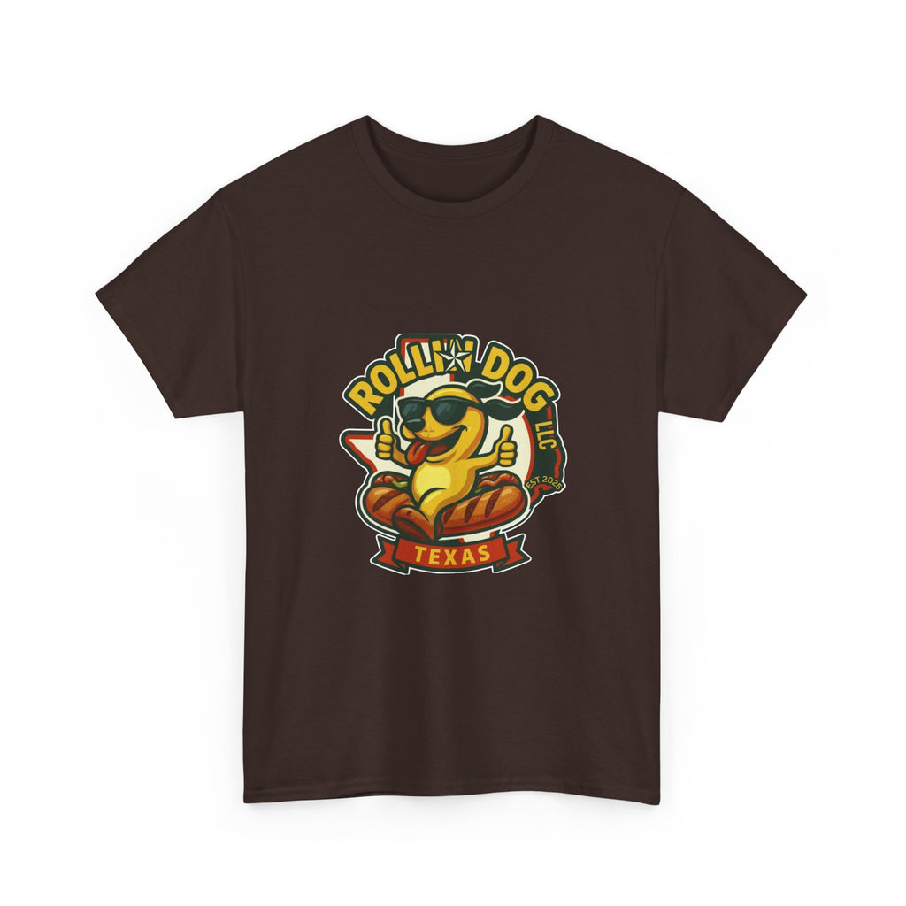 T-Shirt — "Rollin' Dog Texas" Cool Hot Dog Mascot Graphic Tee
