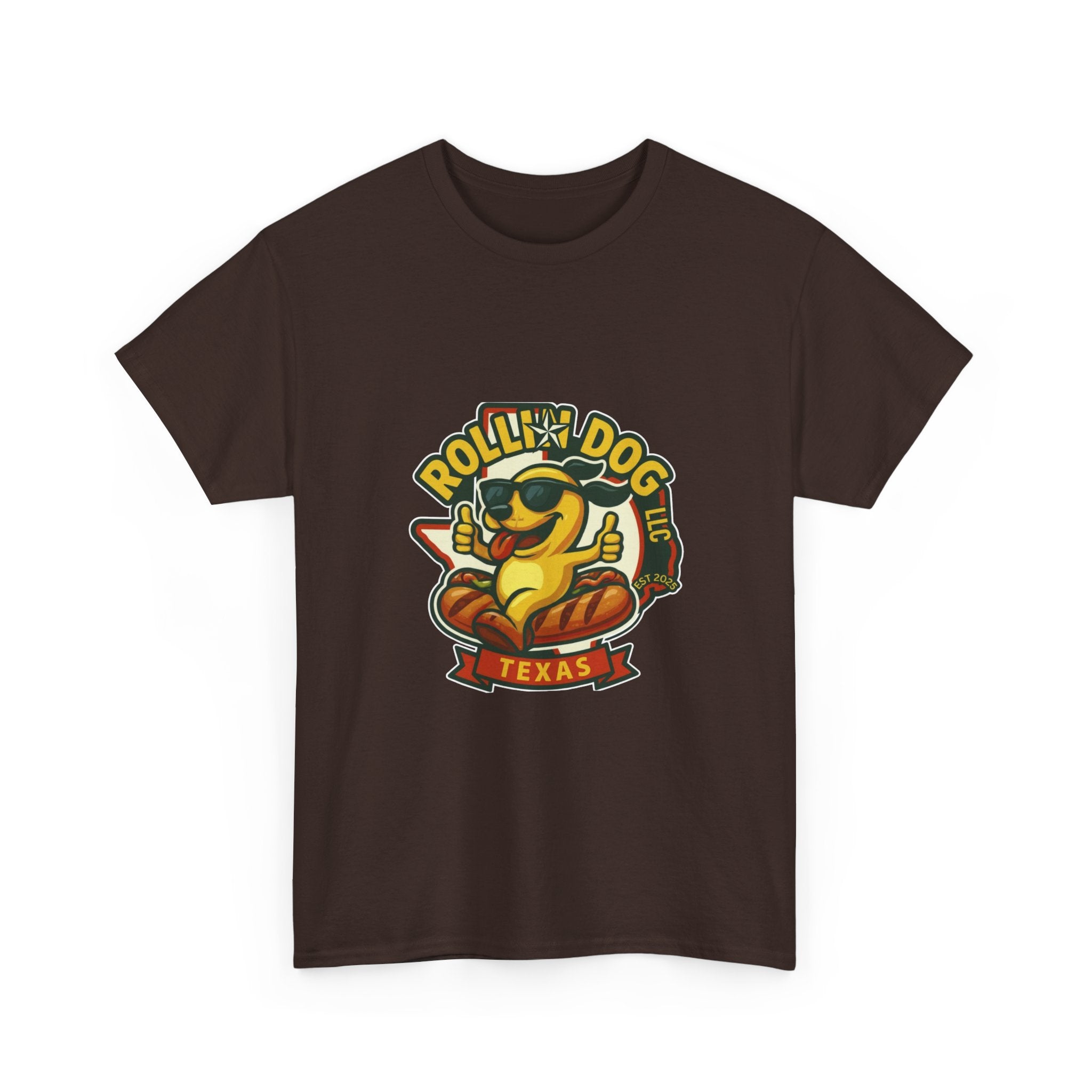 T-Shirt — "Rollin' Dog Texas" Cool Hot Dog Mascot Graphic Tee