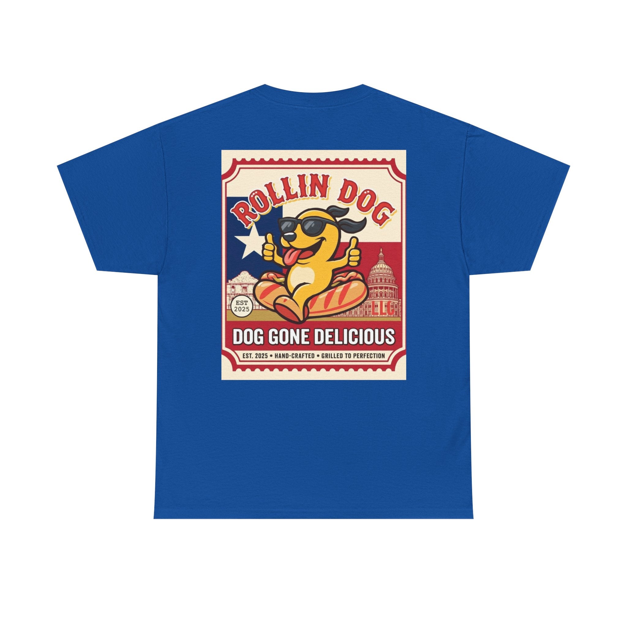 T-Shirt — "Rollin Dog: Dog Gone Delicious" Retro Hot Dog Graphic Tee