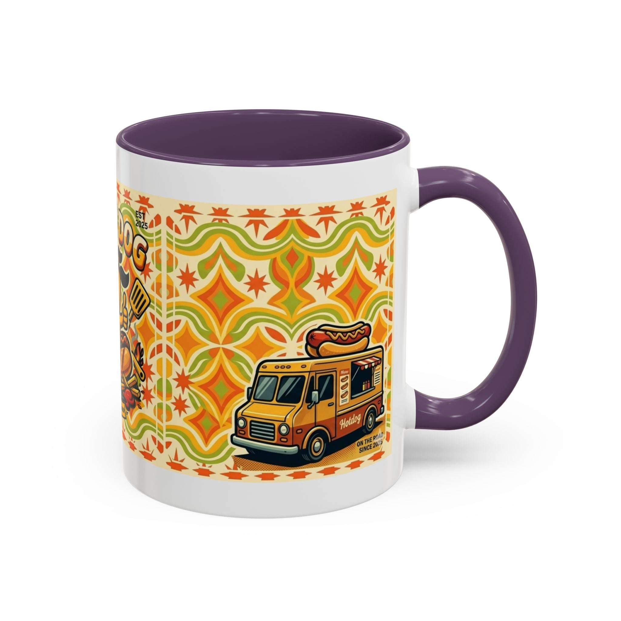 Retron Hot Dog Food Truck Accent Coffee Mug — "Rollin Dog" Retro Summer BBQ Mug (11/15oz)