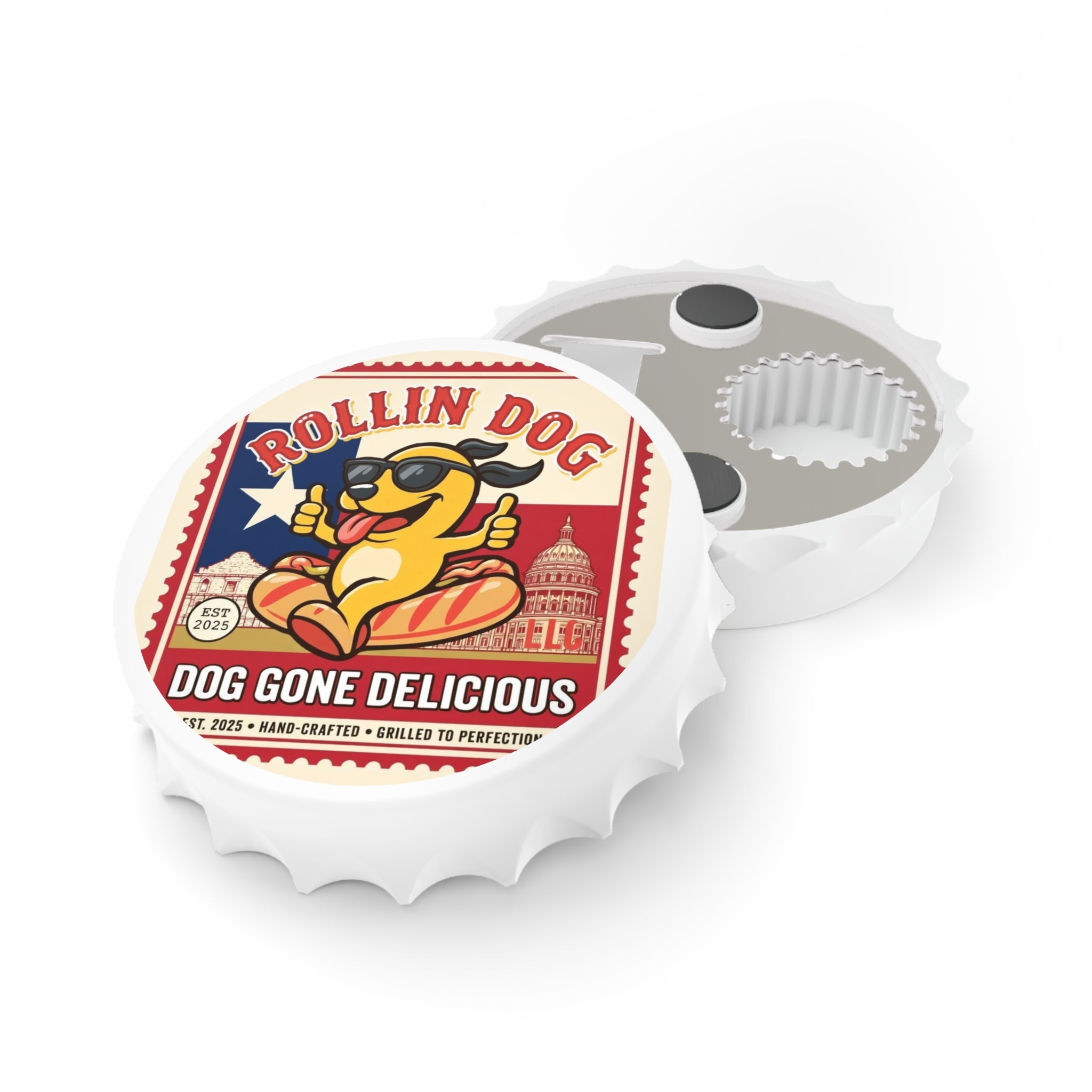 Bottle Opener — Retro “Rollin Dog” Hot Dog Grill Logo Bottle Opener