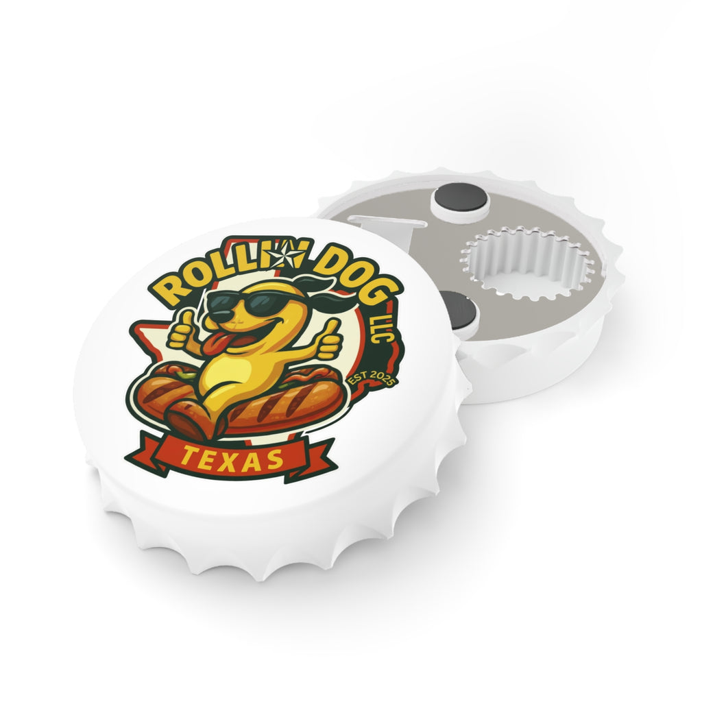 Rollin' Dog Texas Bottle Opener – Cute Sunglasses Hot Dog Logo Cap Opener