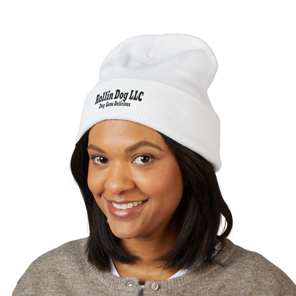Rollin Dog LLC Black Embroidered Cuffed Beanie — 'Dog Gone Delicious'
