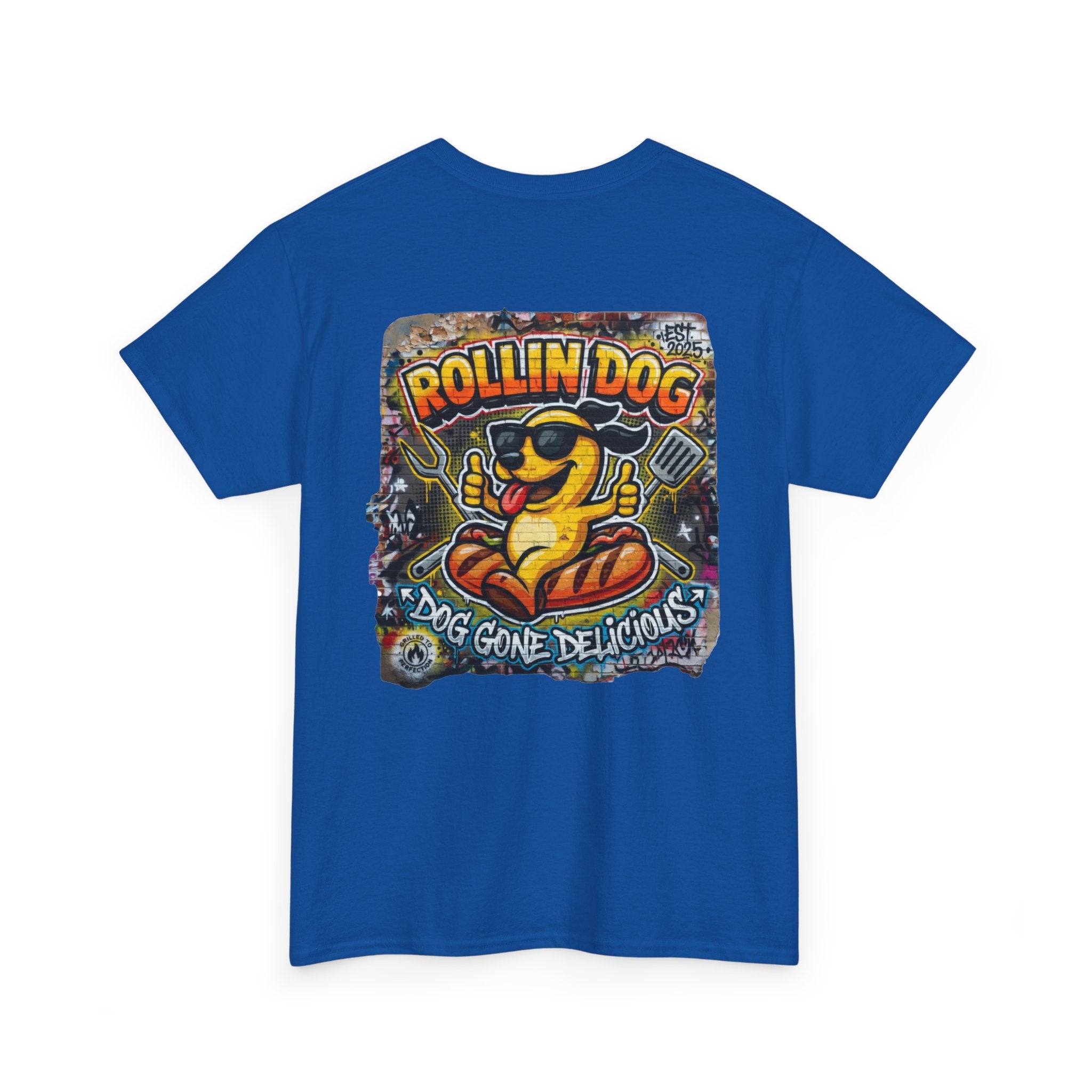Rollin Dog Tee Graffiti 3 — 'Rollin Dog: Dog Gone Delicious' Graphic T‑Shirt