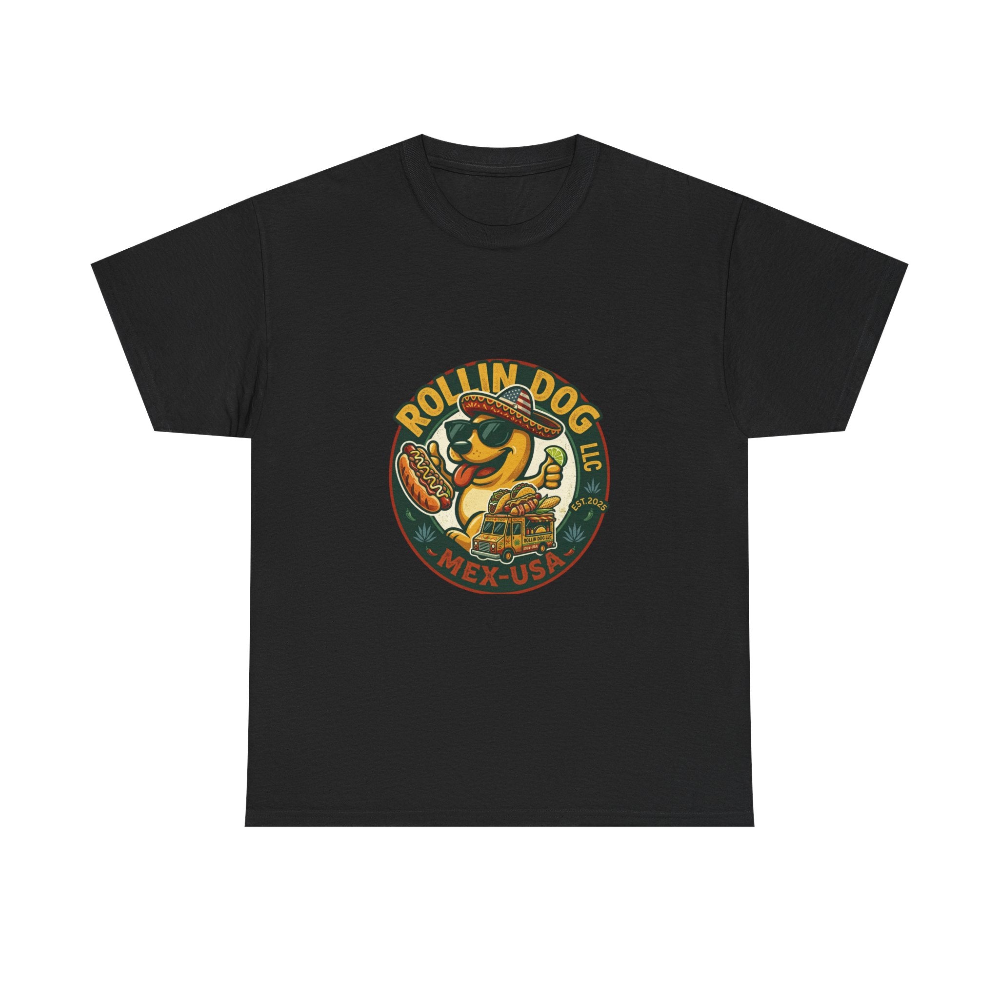 Rollin' Dog Hot Dog T-Shirt – Retro Mexican Street Food Graphic Tee