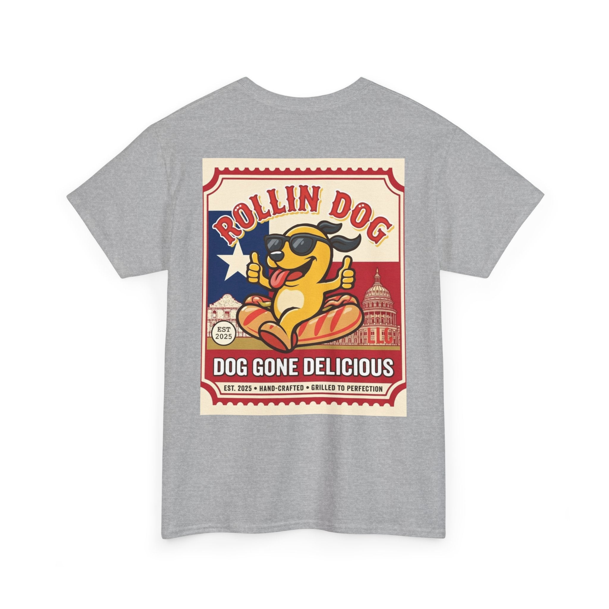 T-Shirt — "Rollin Dog: Dog Gone Delicious" Retro Hot Dog Graphic Tee