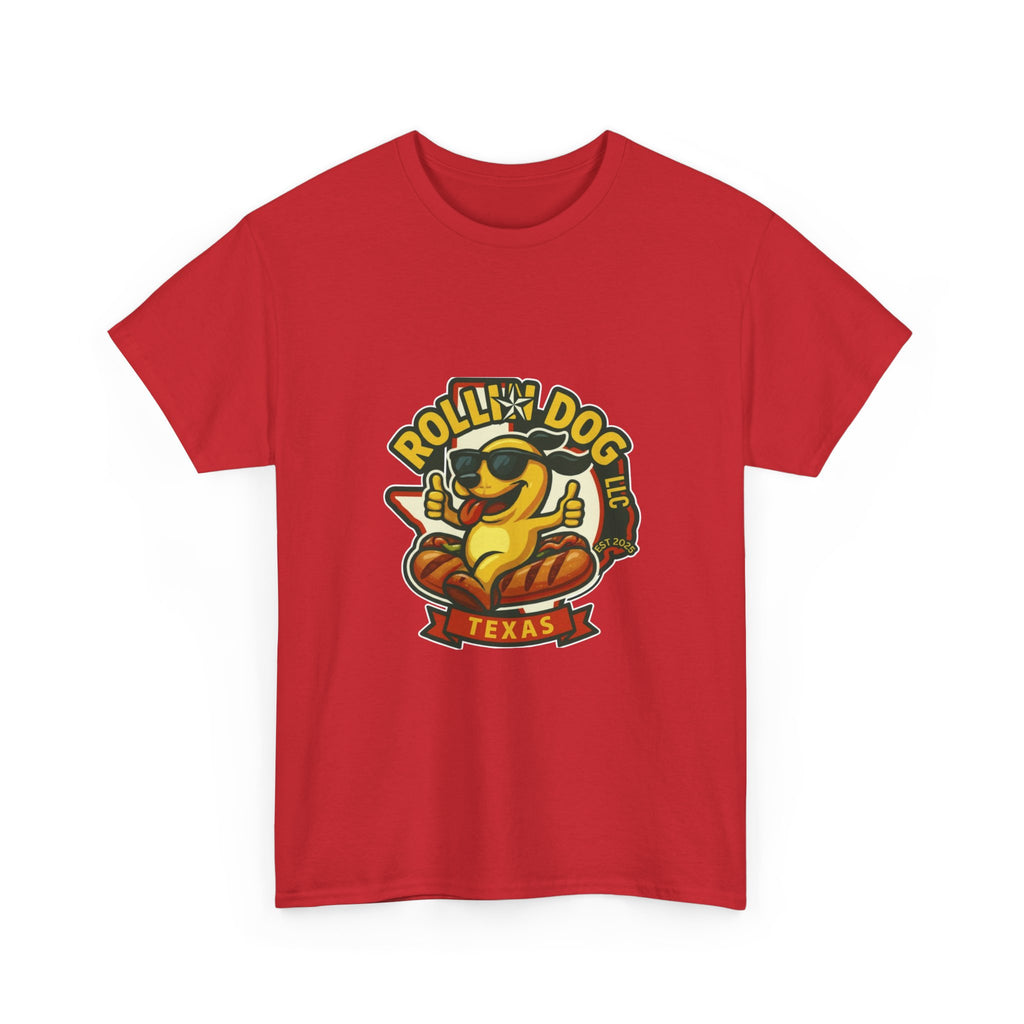 T-Shirt — "Rollin' Dog Texas" Cool Hot Dog Mascot Graphic Tee