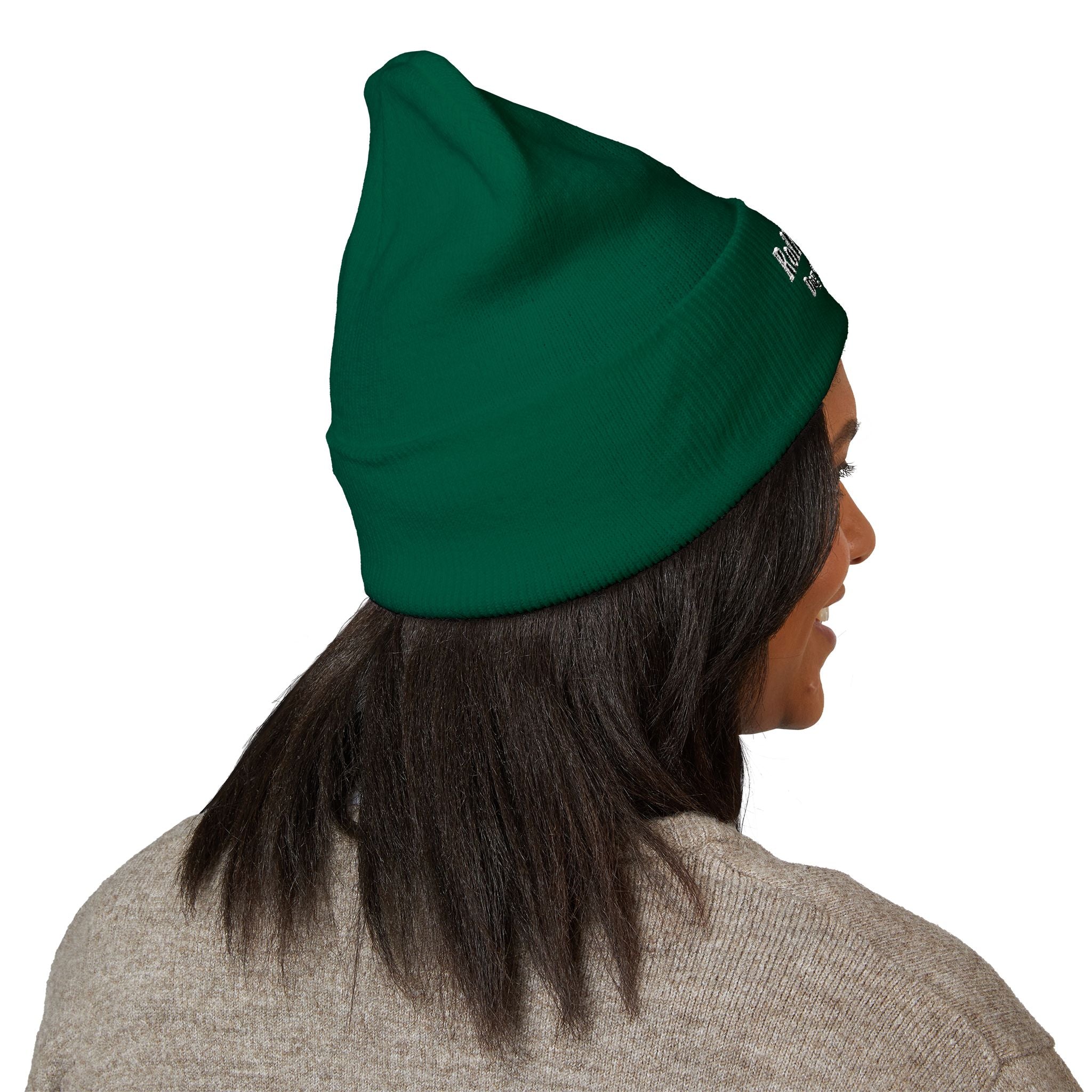 Embroidered Classic White Cuffed Beanie - Rollin Dog LLC Logo