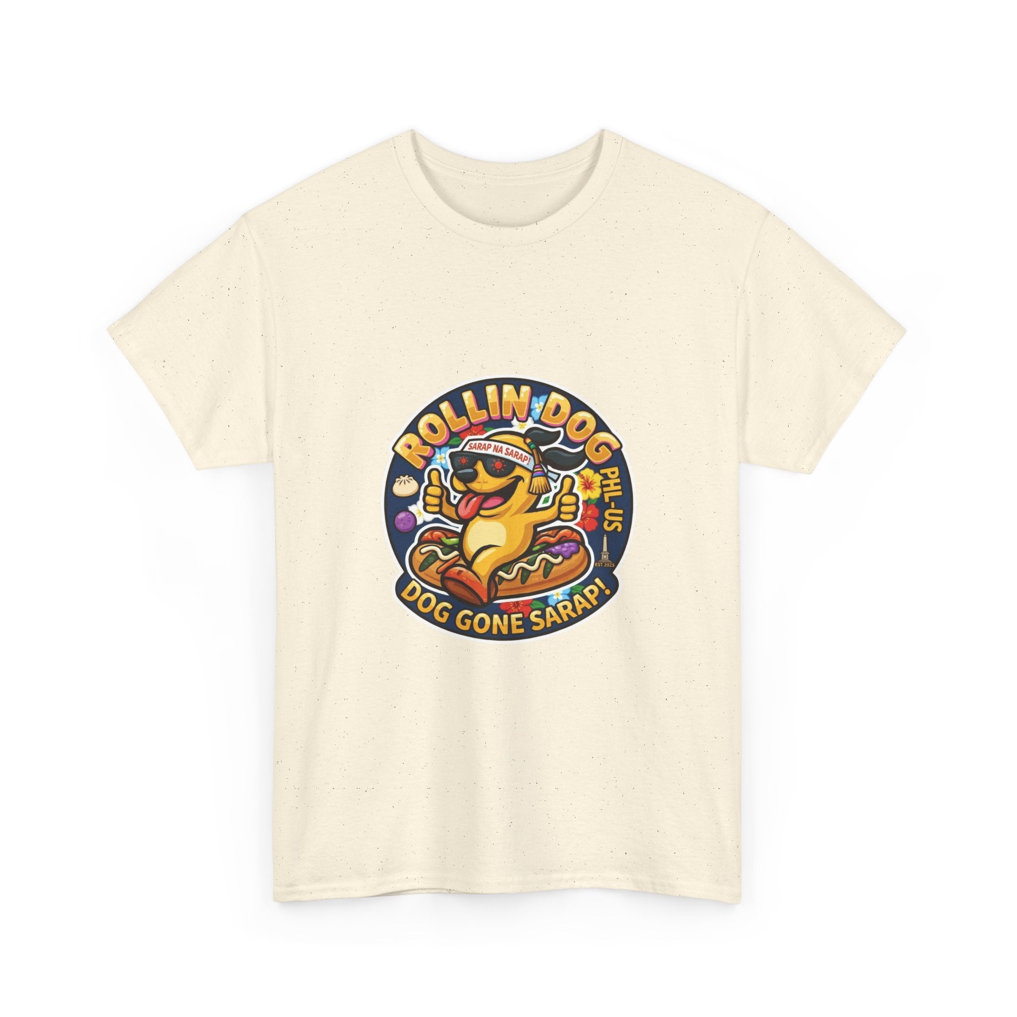 T-Shirt — "Rollin Dog" Hot Dog Graphic Tee (Dog Gone Saked!)