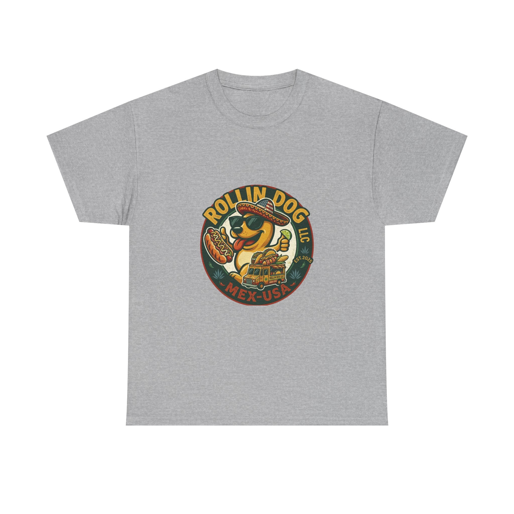 Rollin' Dog Hot Dog T-Shirt – Retro Mexican Street Food Graphic Tee
