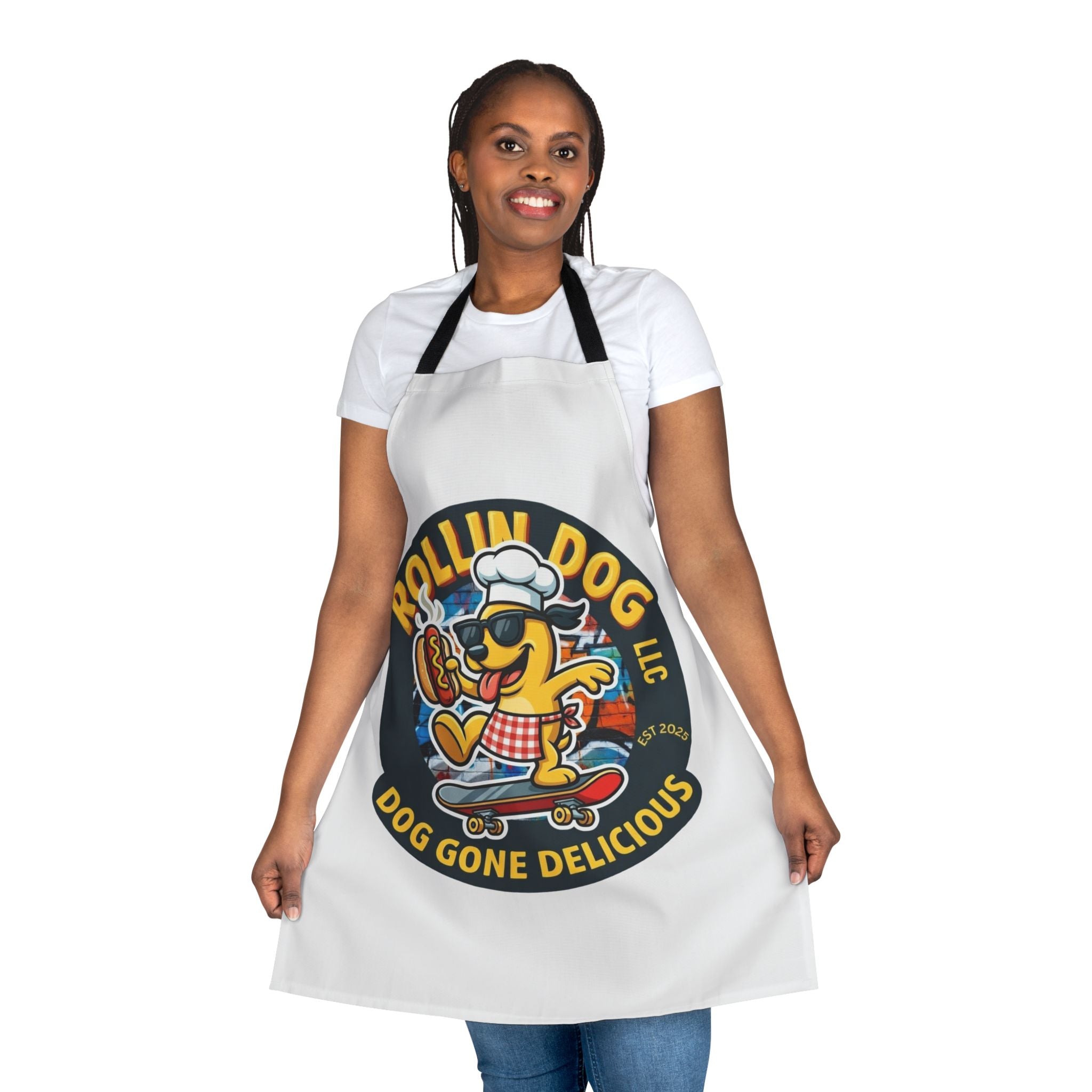 Apron skateboard — "Rollin Dog: Dog Gone Delicious" Vintage Hot Dog Chef Apron