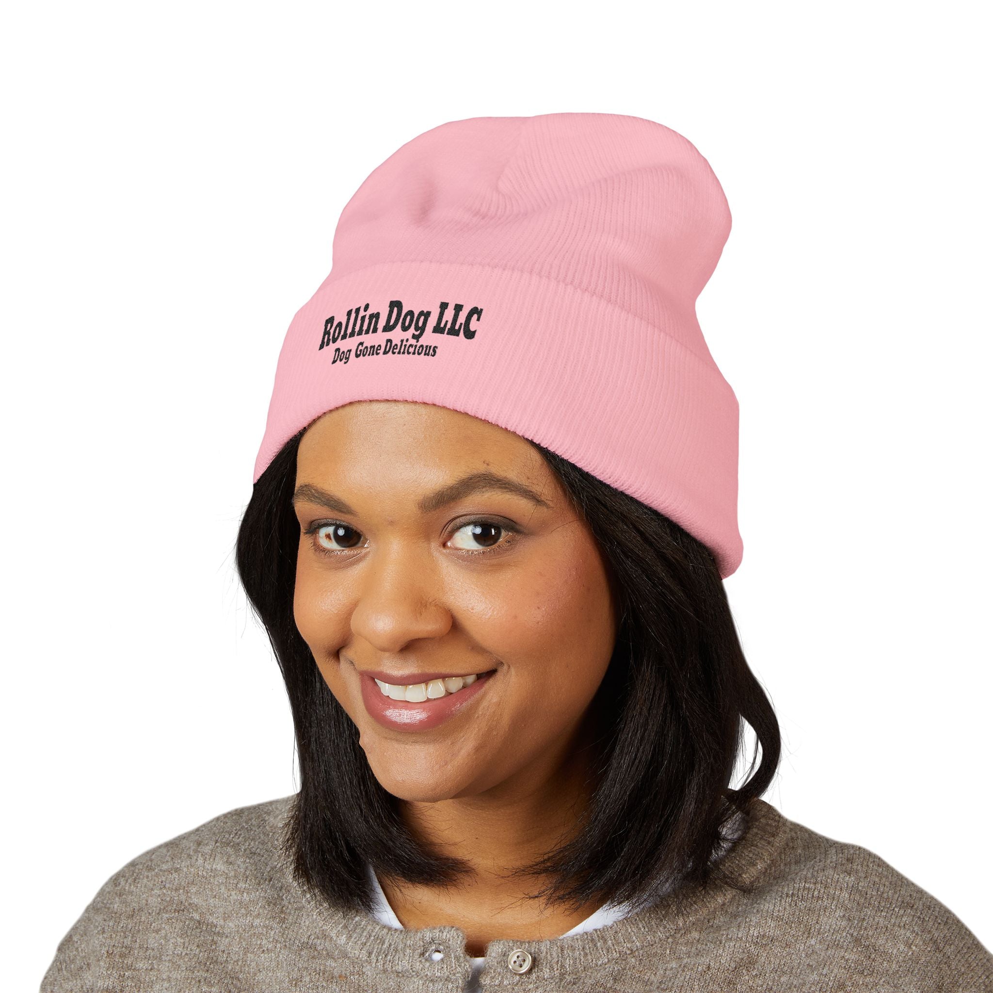 Rollin Dog LLC Black Embroidered Cuffed Beanie — 'Dog Gone Delicious'