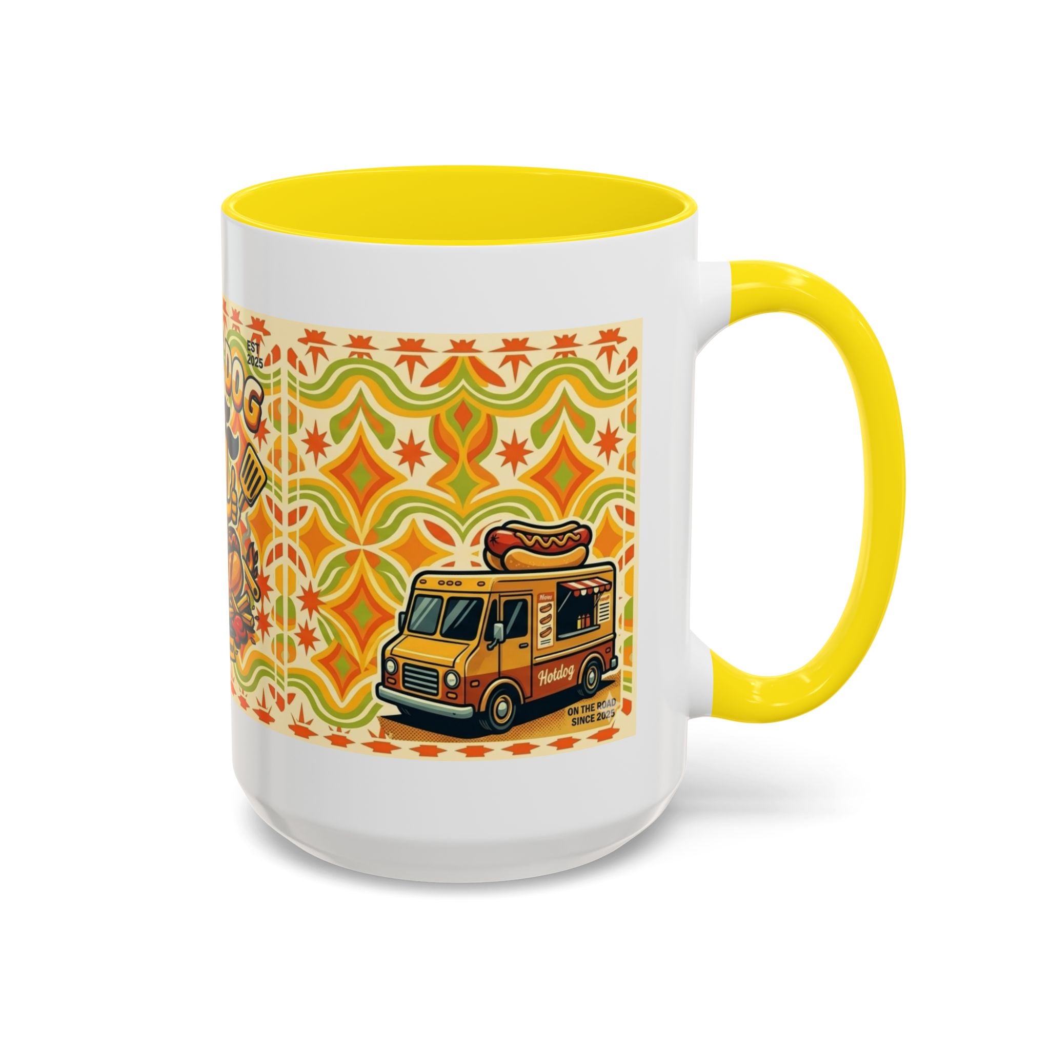 Retron Hot Dog Food Truck Accent Coffee Mug — "Rollin Dog" Retro Summer BBQ Mug (11/15oz)