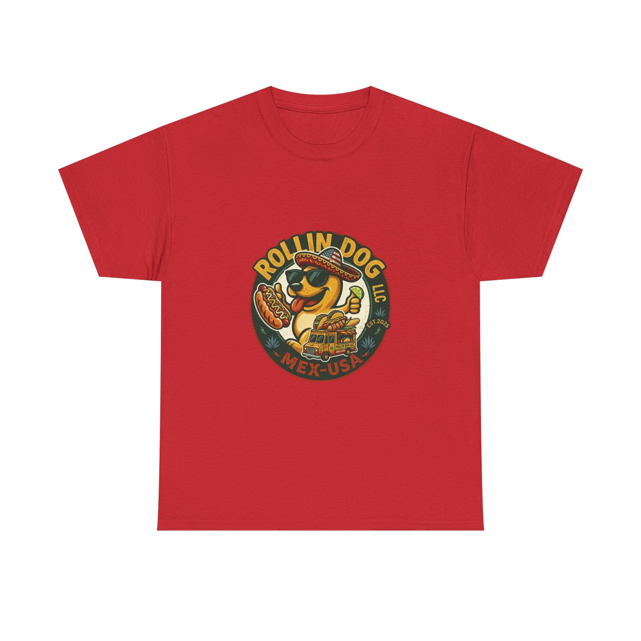 Rollin' Dog Hot Dog T-Shirt – Retro Mexican Street Food Graphic Tee