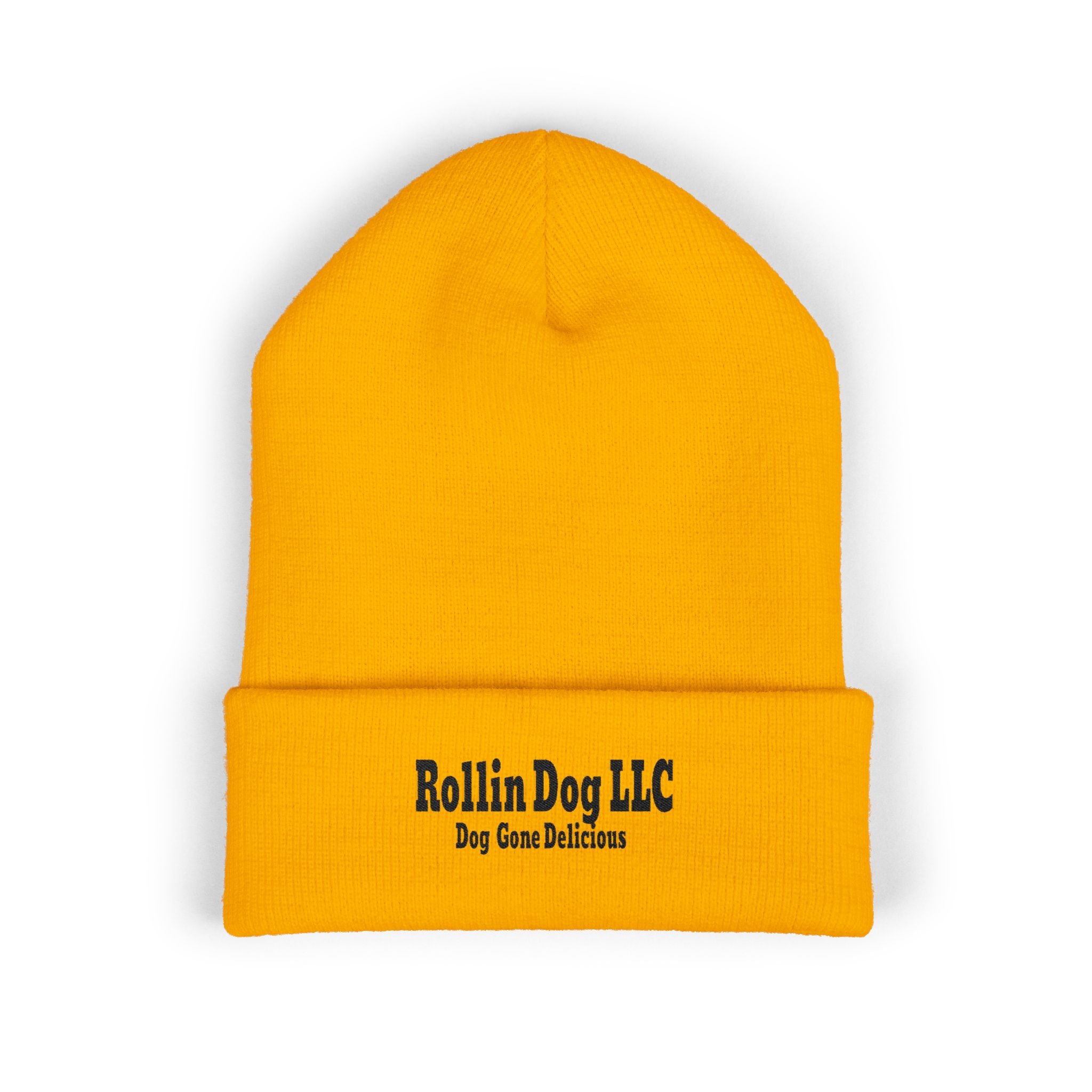 Rollin Dog LLC Black Embroidered Cuffed Beanie — 'Dog Gone Delicious'