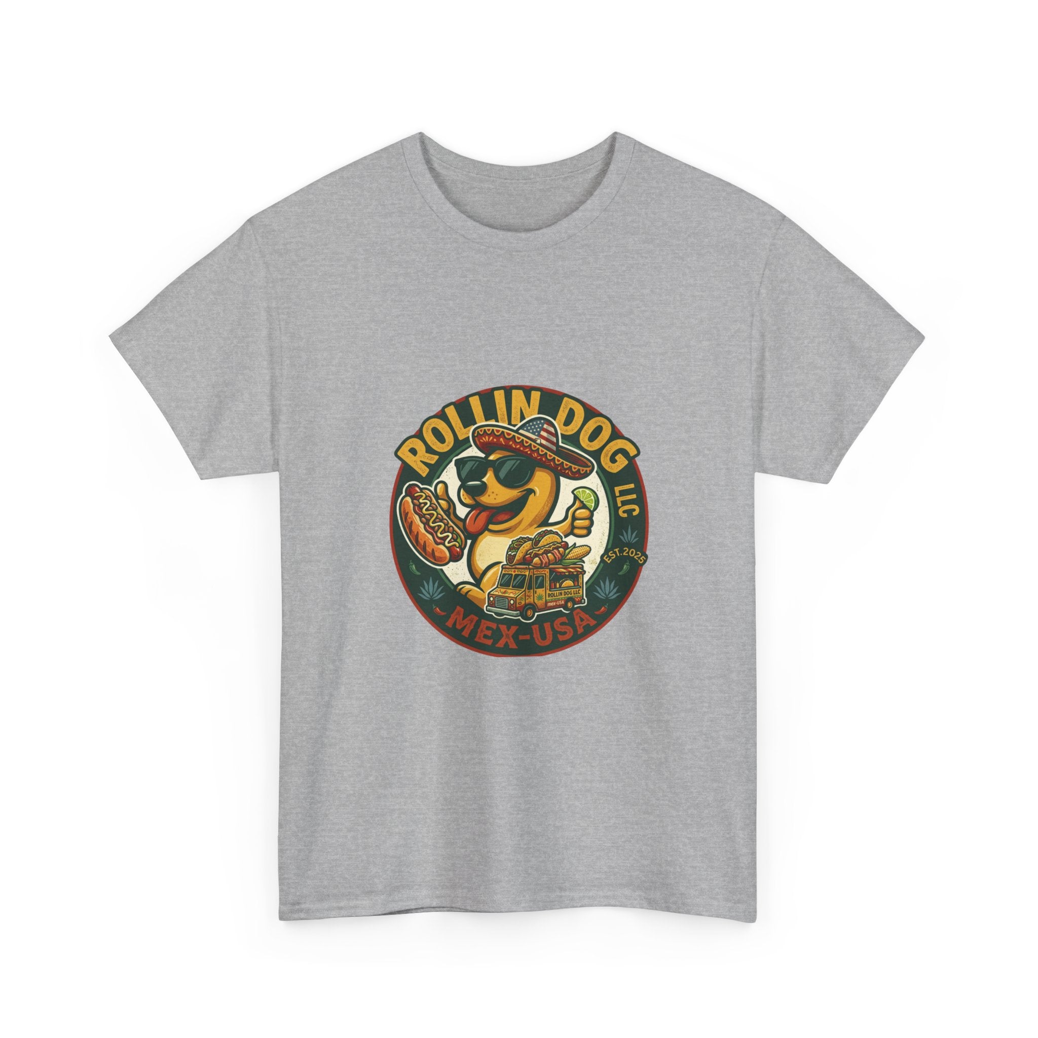 Rollin' Dog Hot Dog T-Shirt – Retro Mexican Street Food Graphic Tee