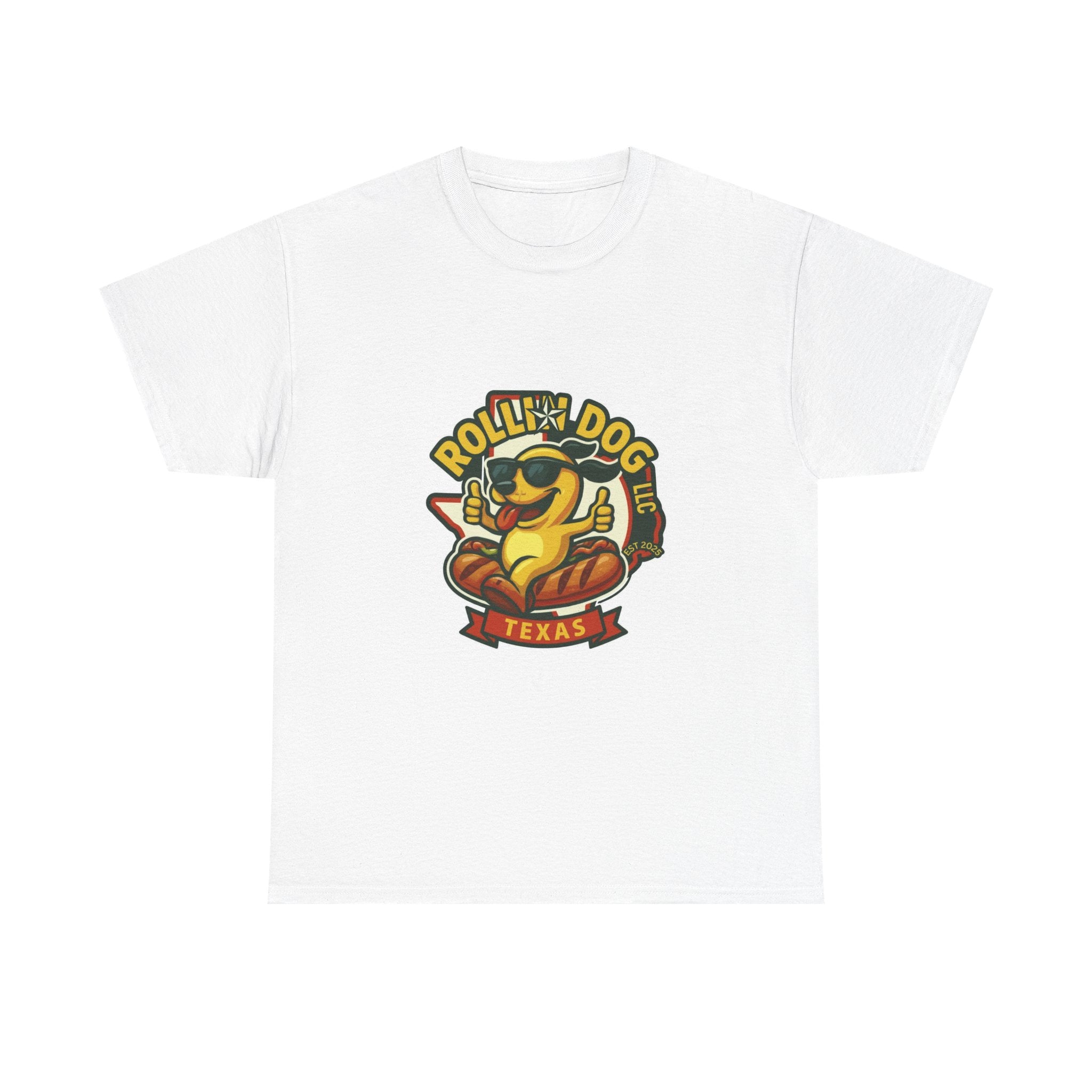 T-Shirt — "Rollin' Dog Texas" Cool Hot Dog Mascot Graphic Tee