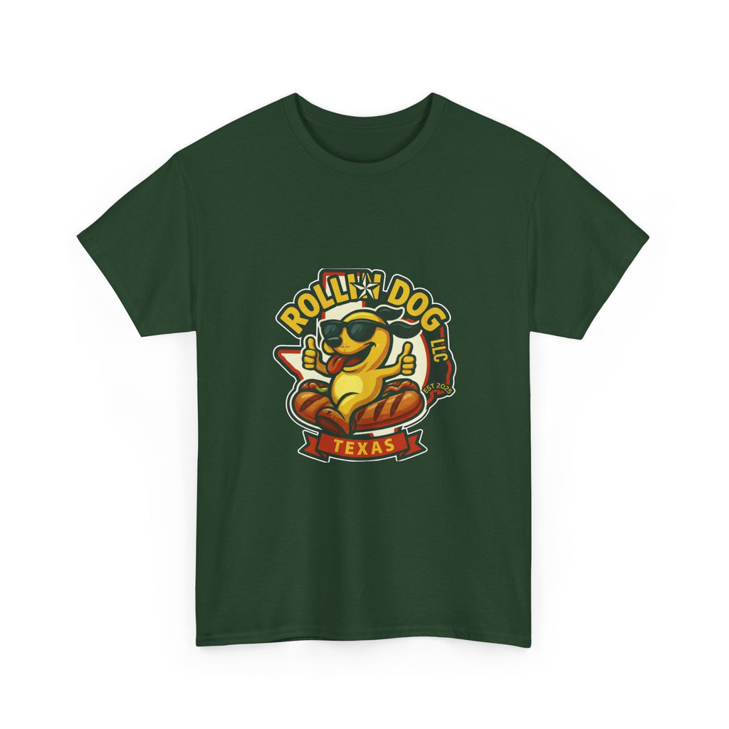 T-Shirt — "Rollin' Dog Texas" Cool Hot Dog Mascot Graphic Tee