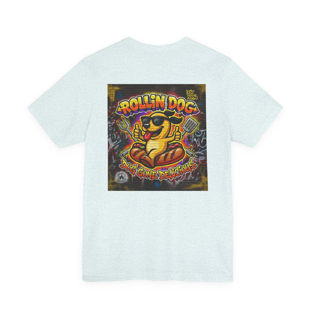 Rollin Dog Graphic Tee Graffiti 1 — Retro Hot Dog Street Art T-Shirt