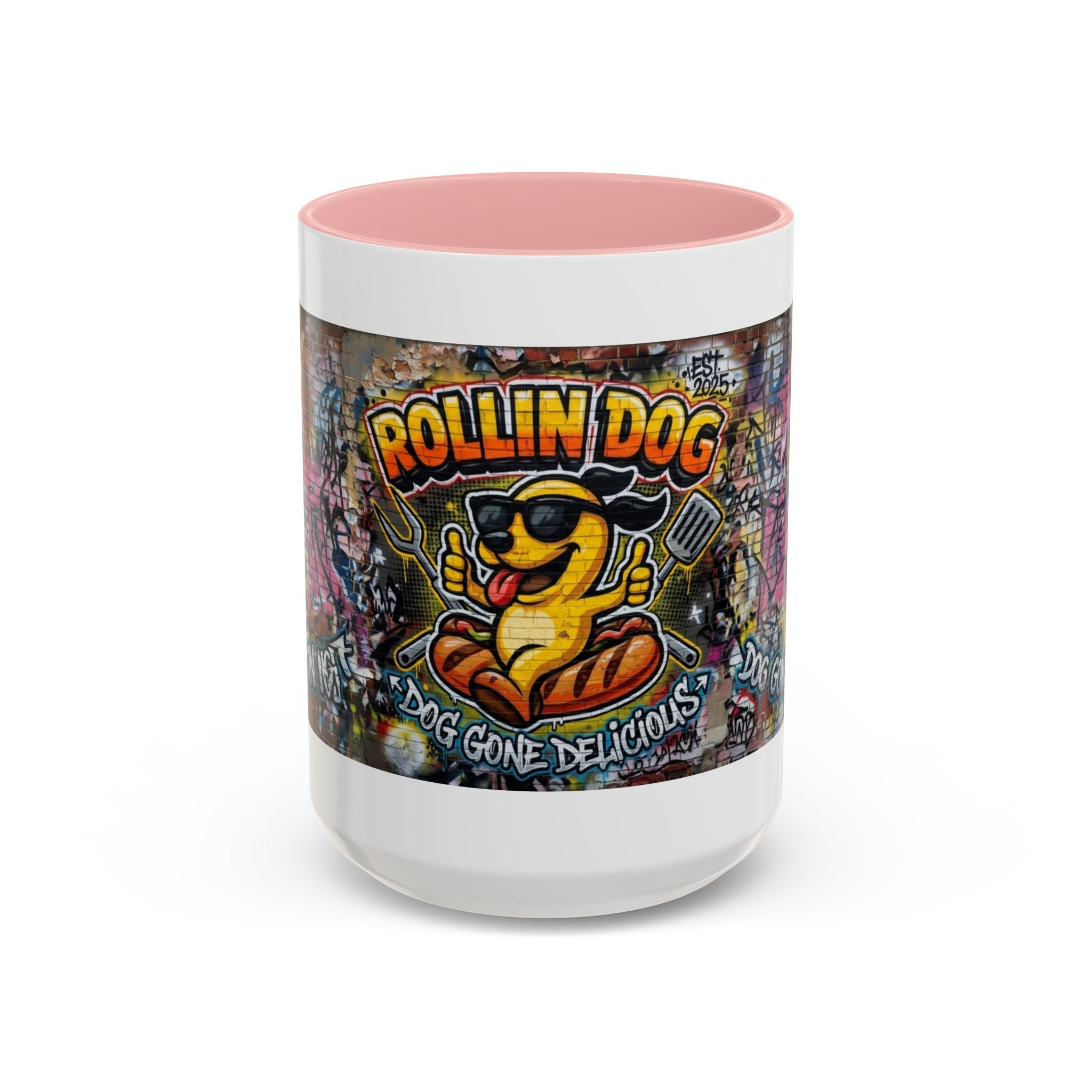 Rollin' Dog Graffiti Coffee Mug – "Dog Gone Delicious" Accent Mug