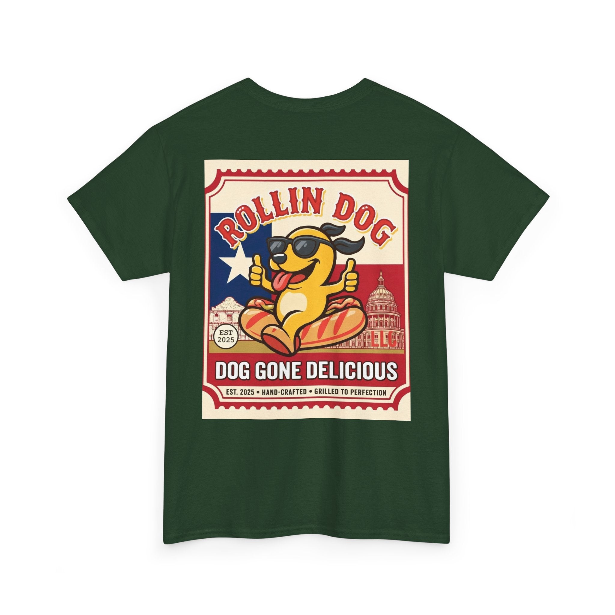 T-Shirt — "Rollin Dog: Dog Gone Delicious" Retro Hot Dog Graphic Tee