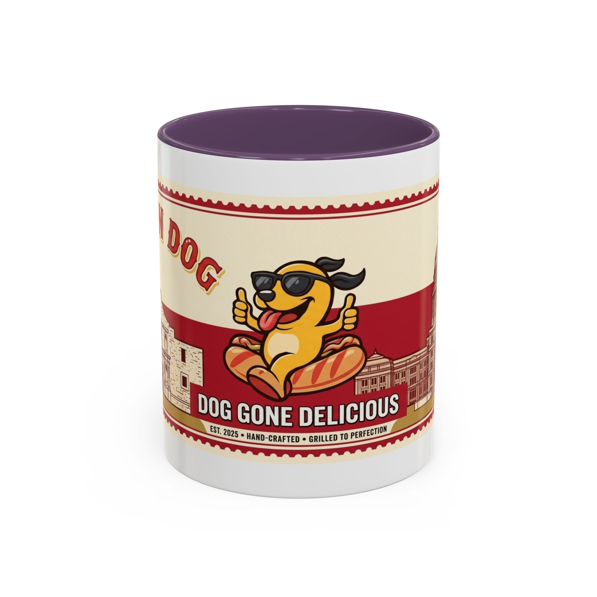 Rollin Dog Coffee Mug — Retro 'Dog Gone Delicious' Hot Dog Design (11/15oz)