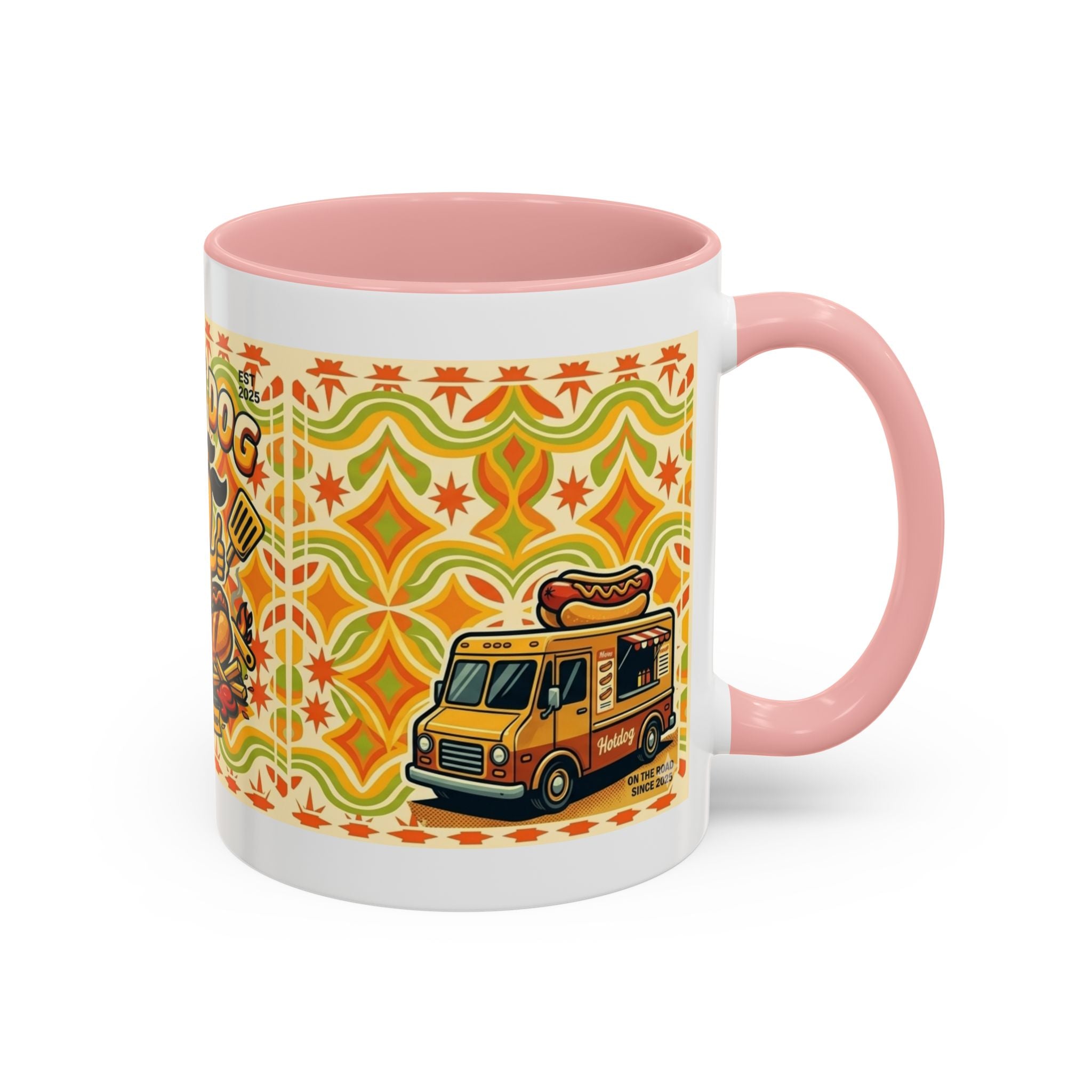 Retron Hot Dog Food Truck Accent Coffee Mug — "Rollin Dog" Retro Summer BBQ Mug (11/15oz)