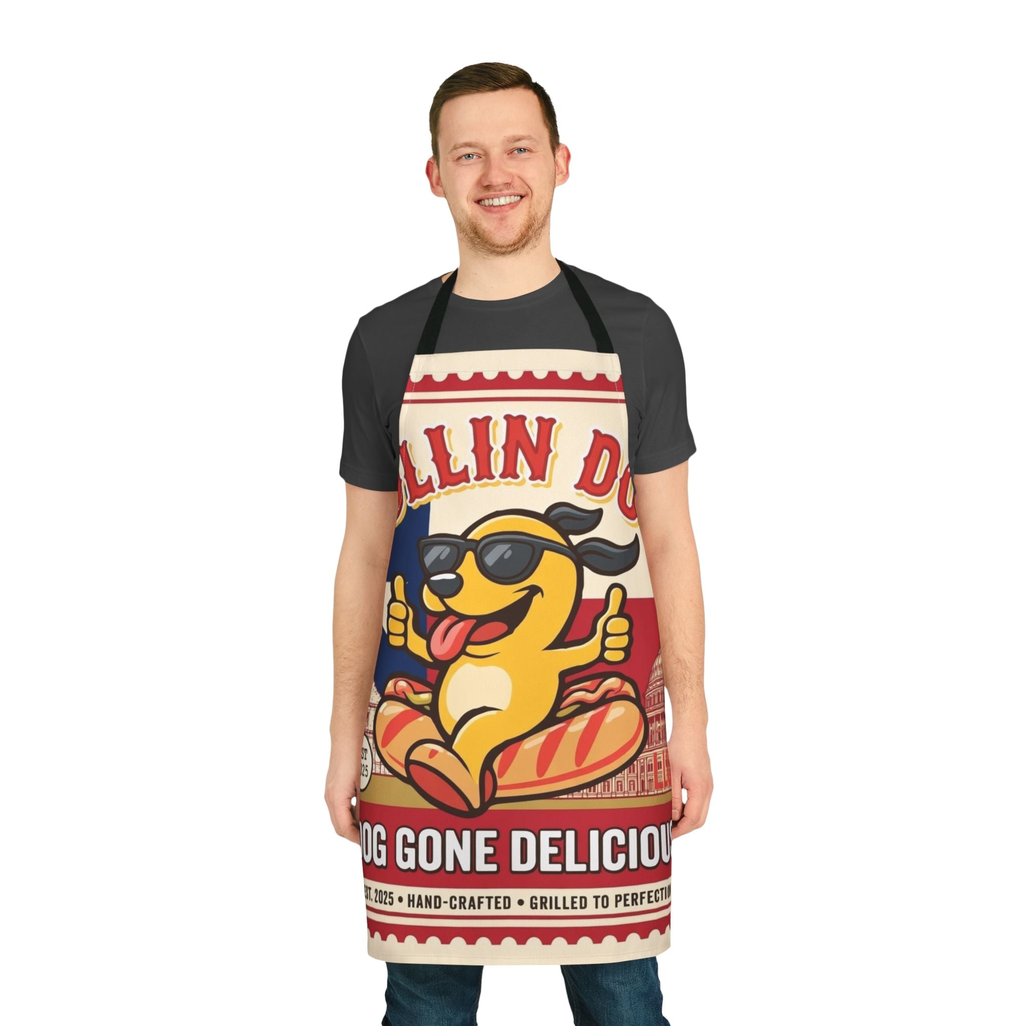 Rolling Dog Texas Apron - 'Dog Gone Delicious' Retro Hot Dog Grill Apron