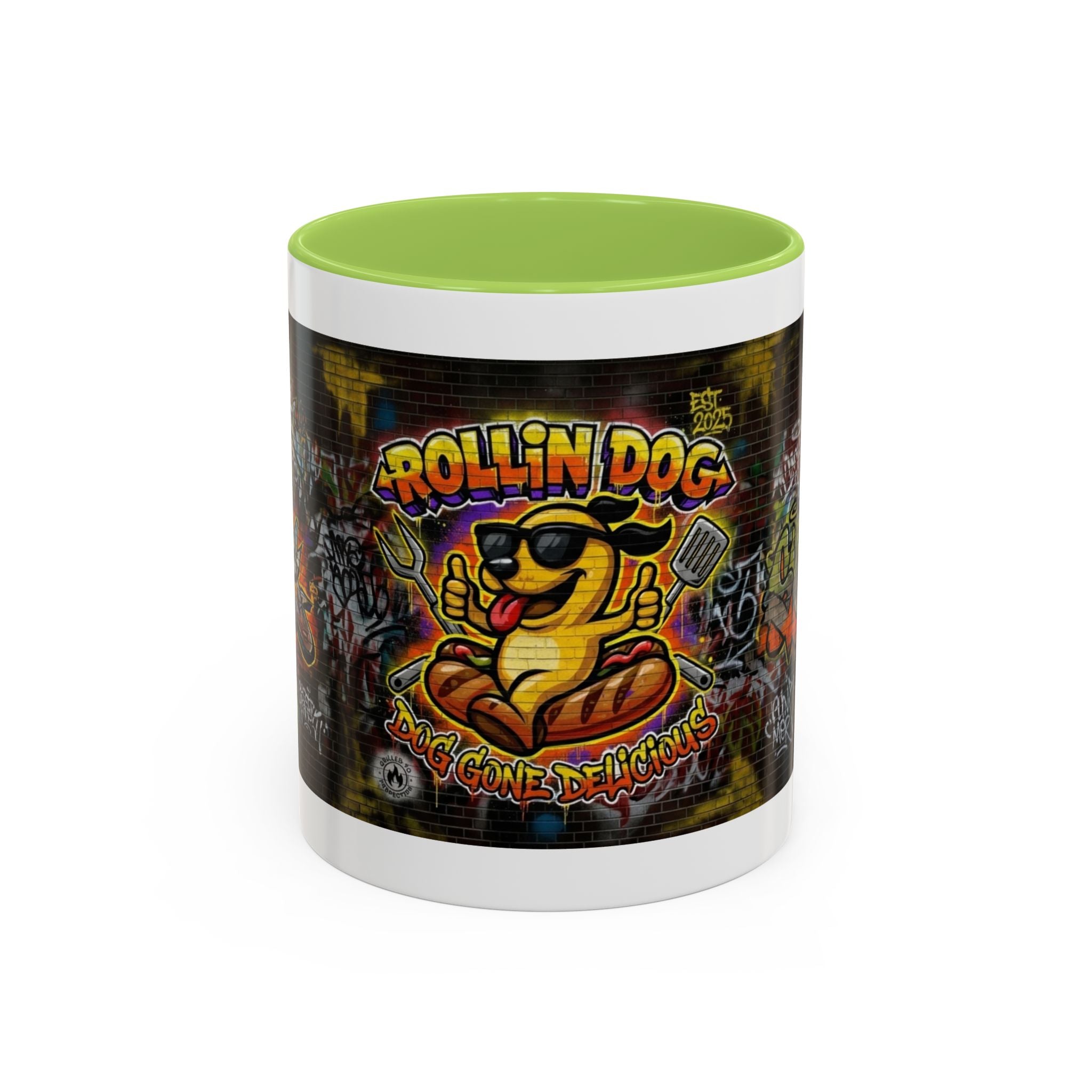 Rollin Dog Hot Dog Mug — Graffiti Skate Vibe Coffee Cup (11/15oz)