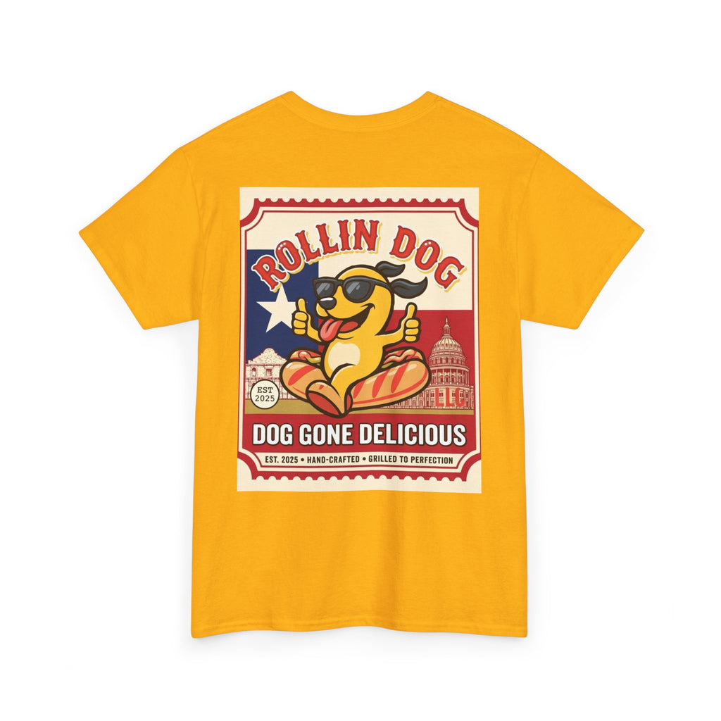 T-Shirt — "Rollin Dog: Dog Gone Delicious" Retro Hot Dog Graphic Tee