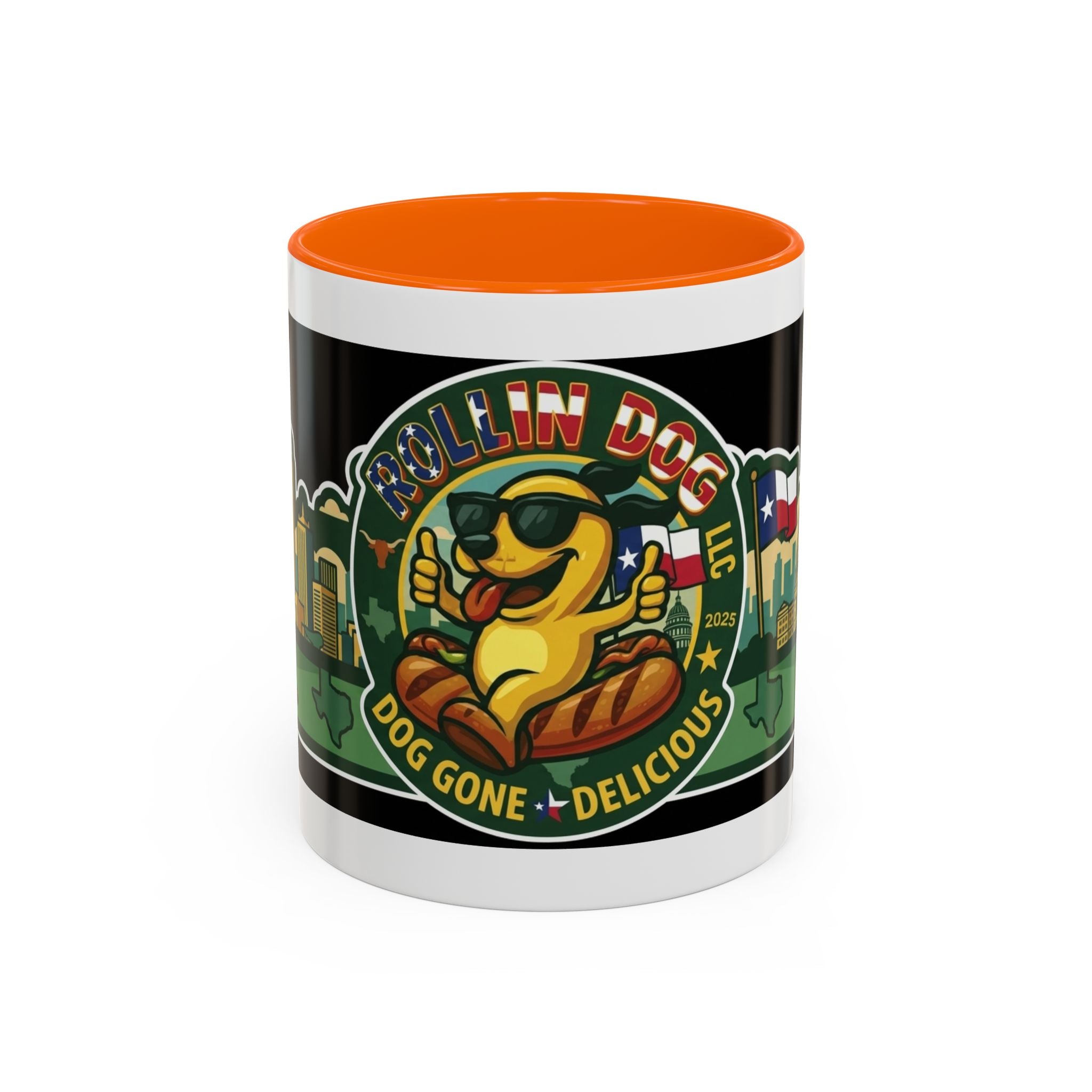 San Antonio Rollin Dog Coffee Mug — Fun Hot Dog Logo Accent Mug (11/15oz)