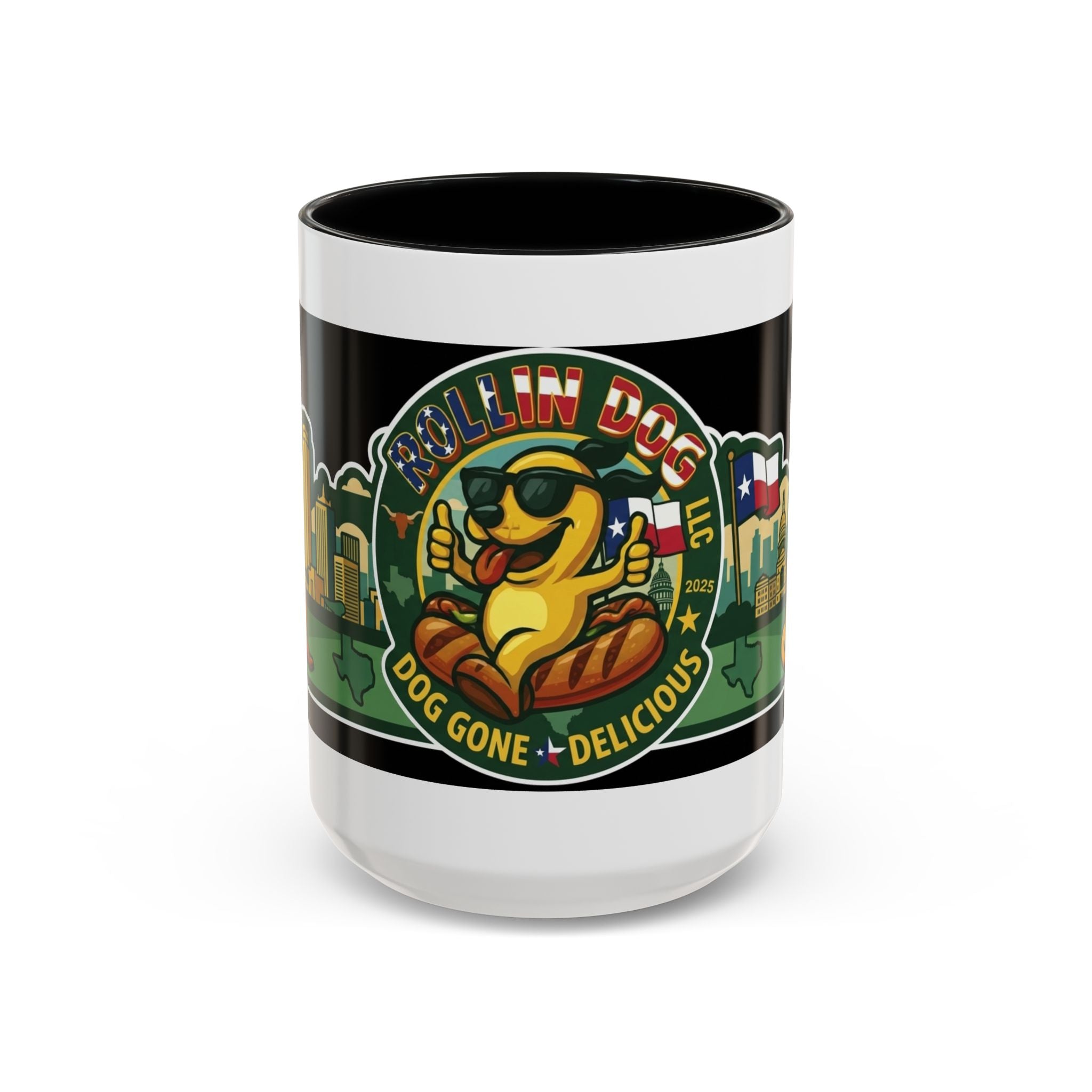 San Antonio Rollin Dog Coffee Mug — Fun Hot Dog Logo Accent Mug (11/15oz)