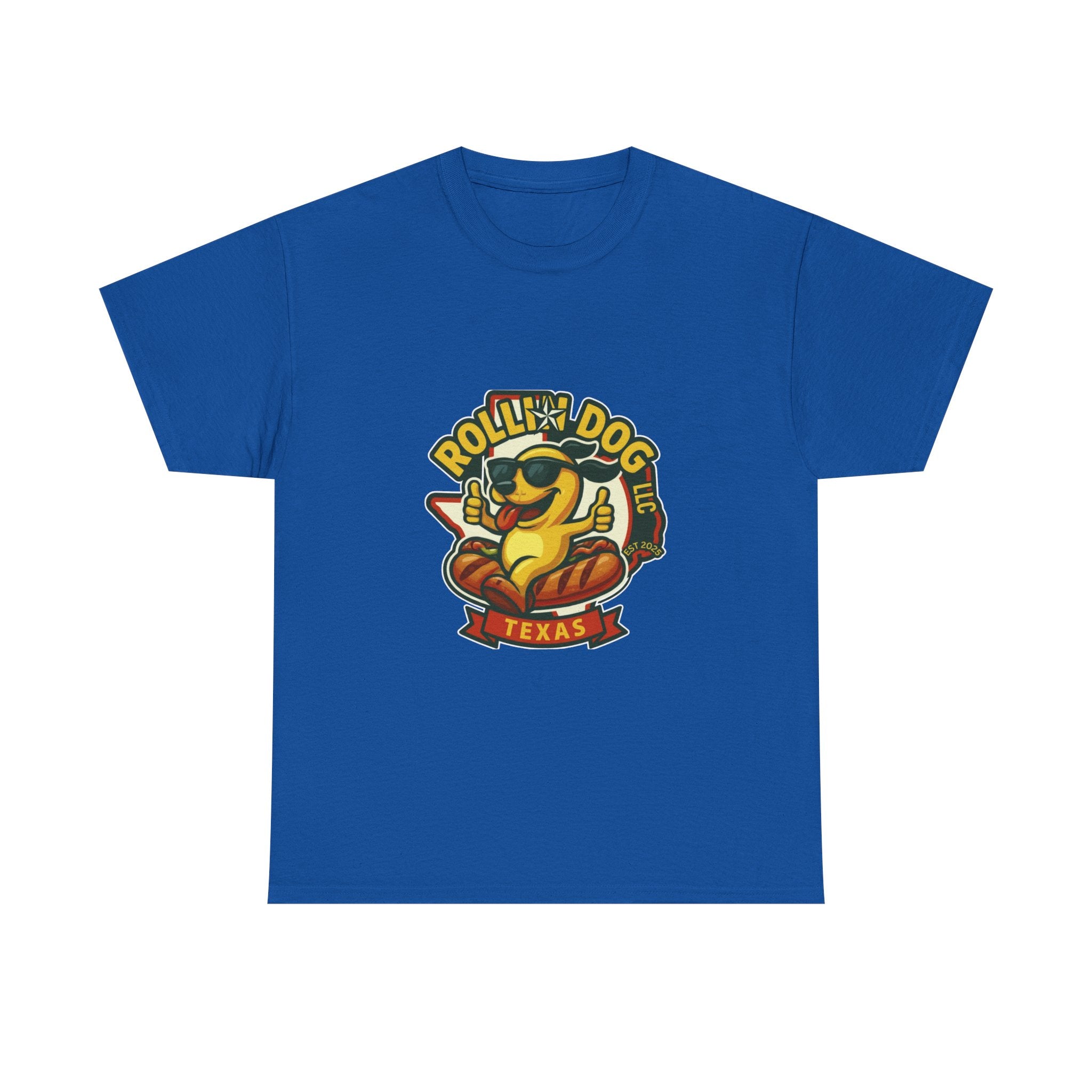 T-Shirt — "Rollin' Dog Texas" Cool Hot Dog Mascot Graphic Tee
