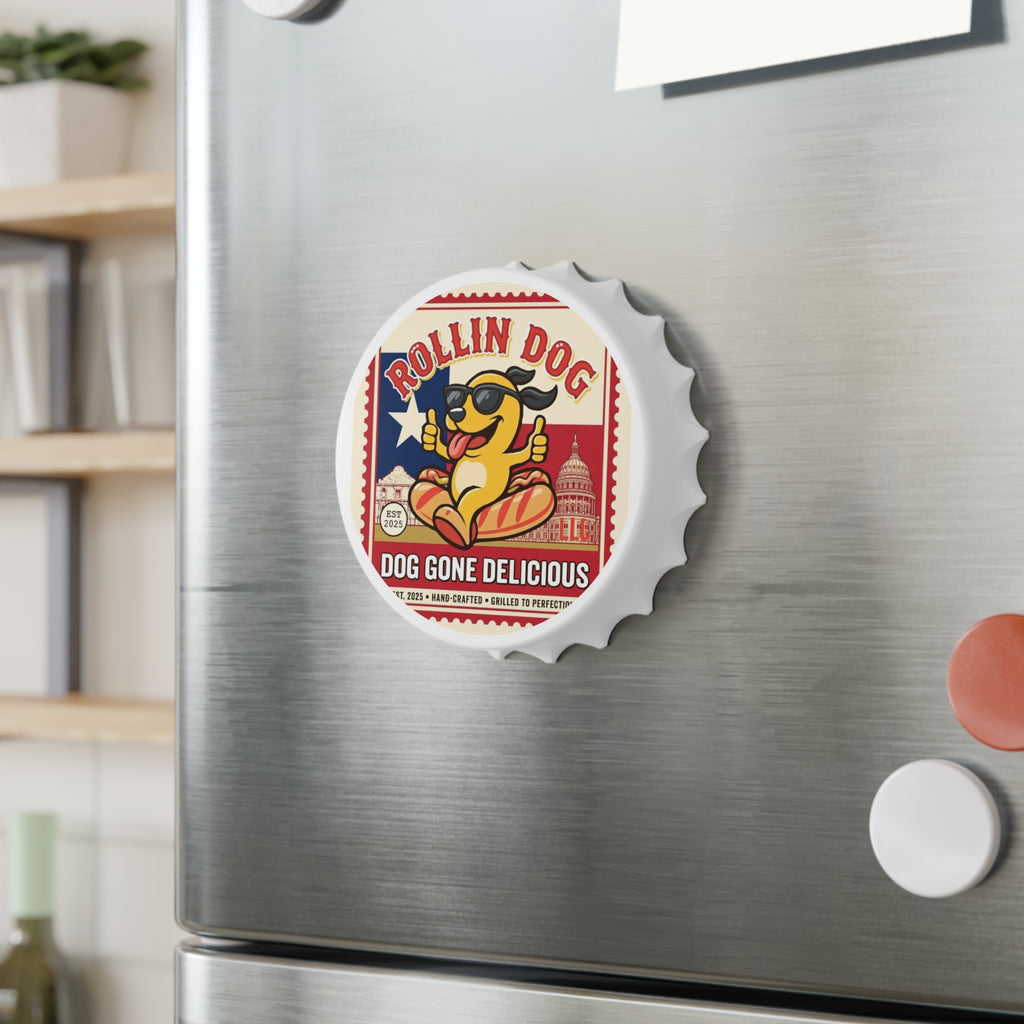 Bottle Opener — Retro “Rollin Dog” Hot Dog Grill Logo Bottle Opener