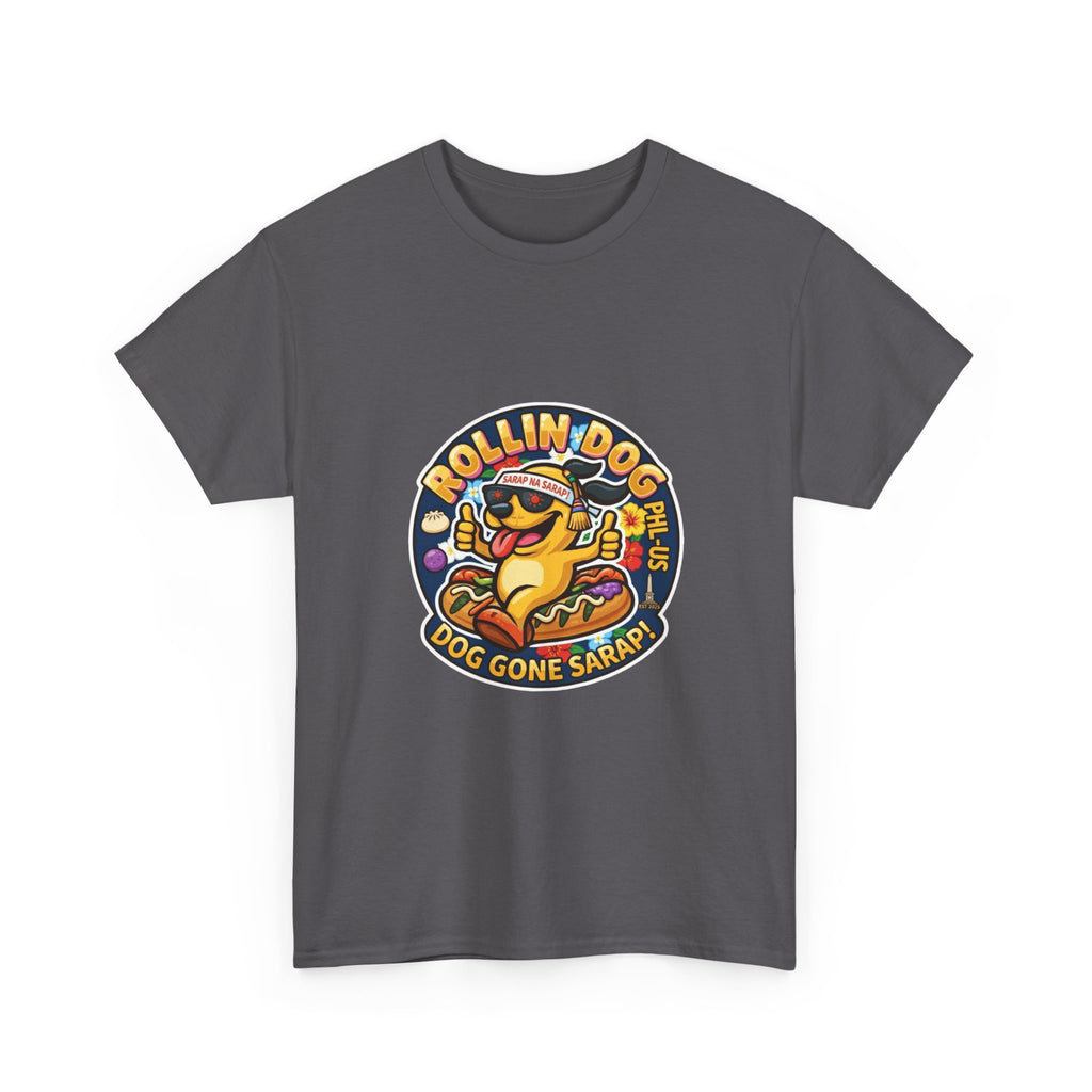 T-Shirt — "Rollin Dog" Hot Dog Graphic Tee (Dog Gone Saked!)