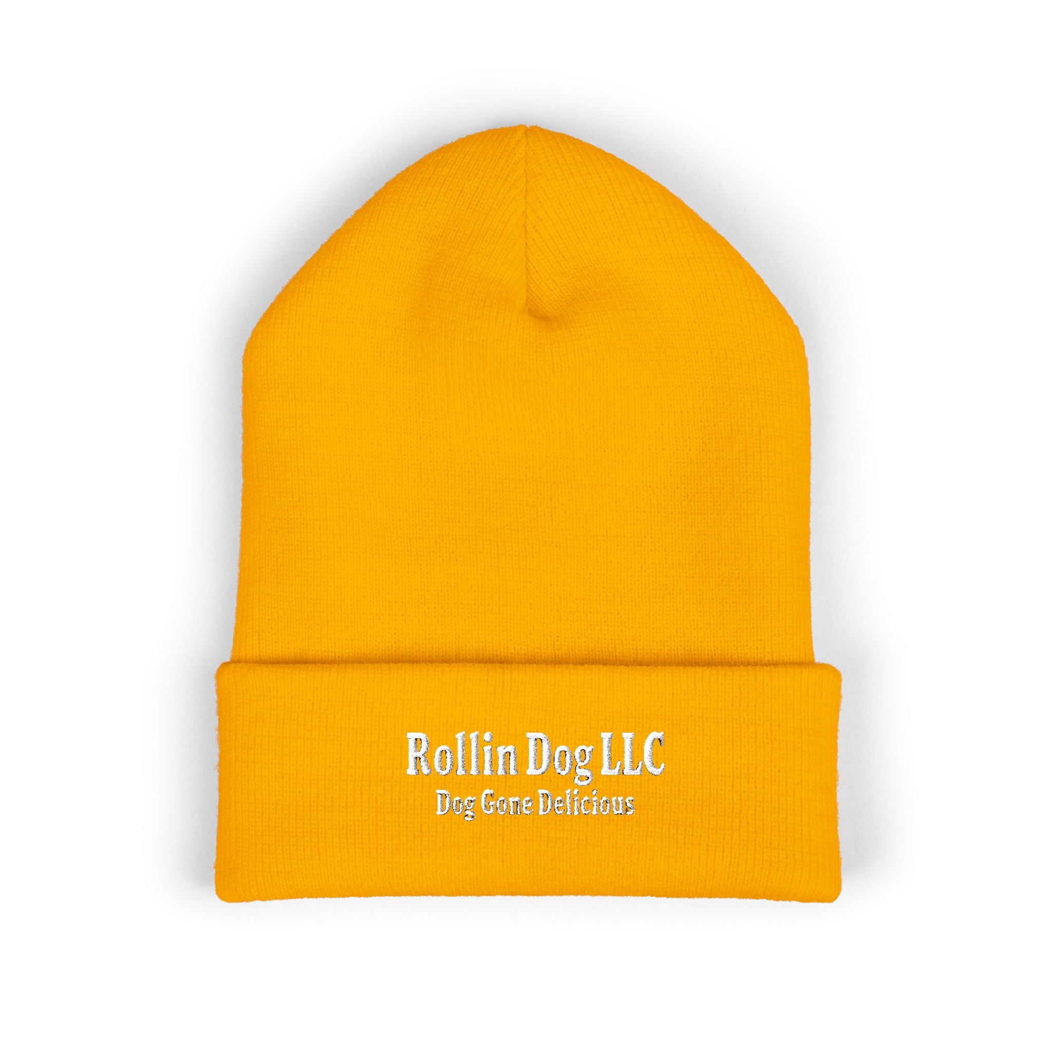 Embroidered Classic White Cuffed Beanie - Rollin Dog LLC Logo