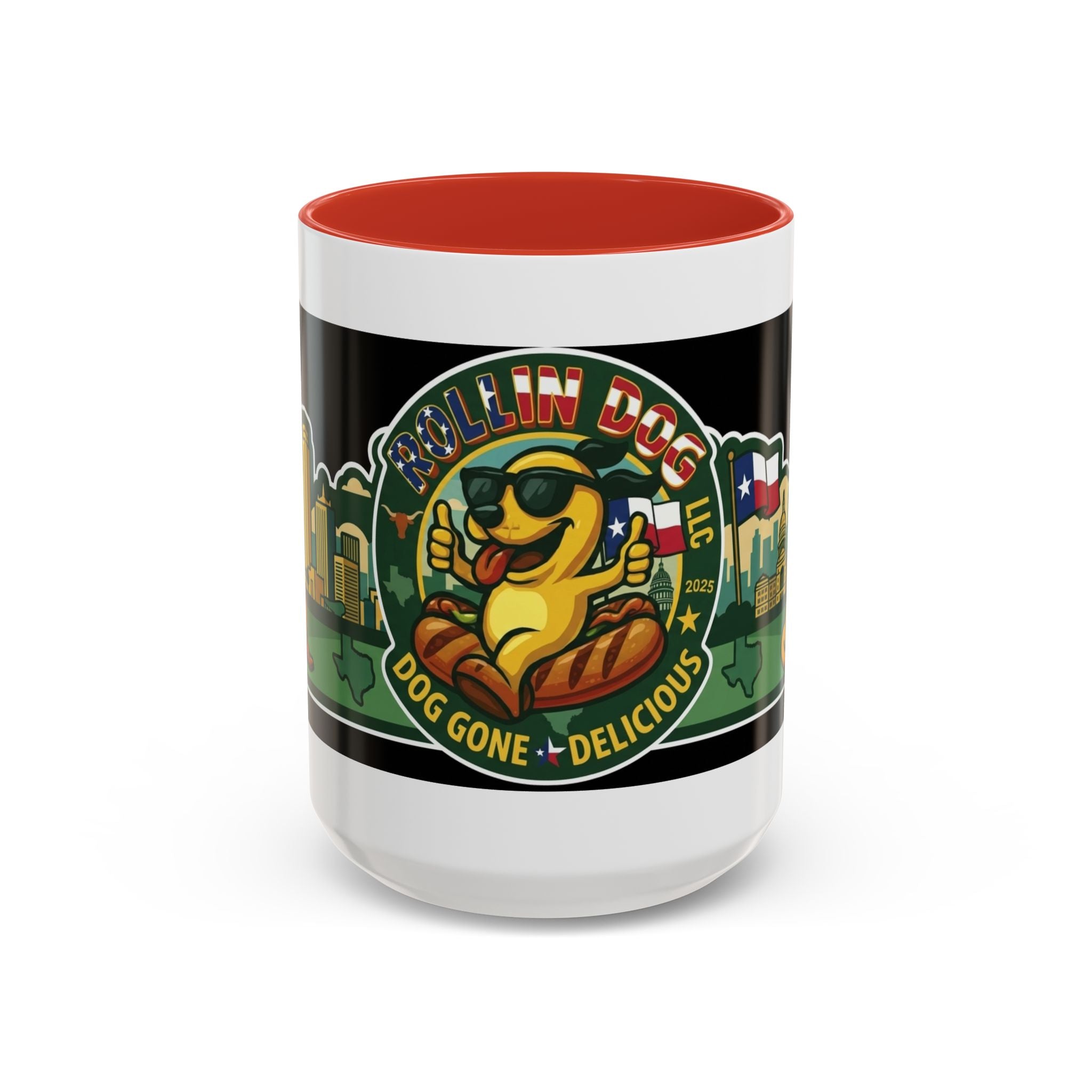 San Antonio Rollin Dog Coffee Mug — Fun Hot Dog Logo Accent Mug (11/15oz)