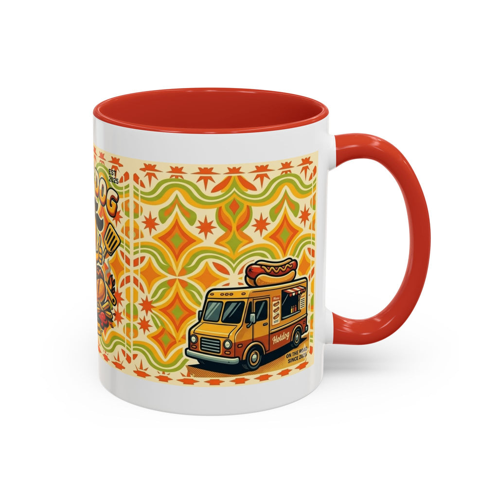 Retron Hot Dog Food Truck Accent Coffee Mug — "Rollin Dog" Retro Summer BBQ Mug (11/15oz)