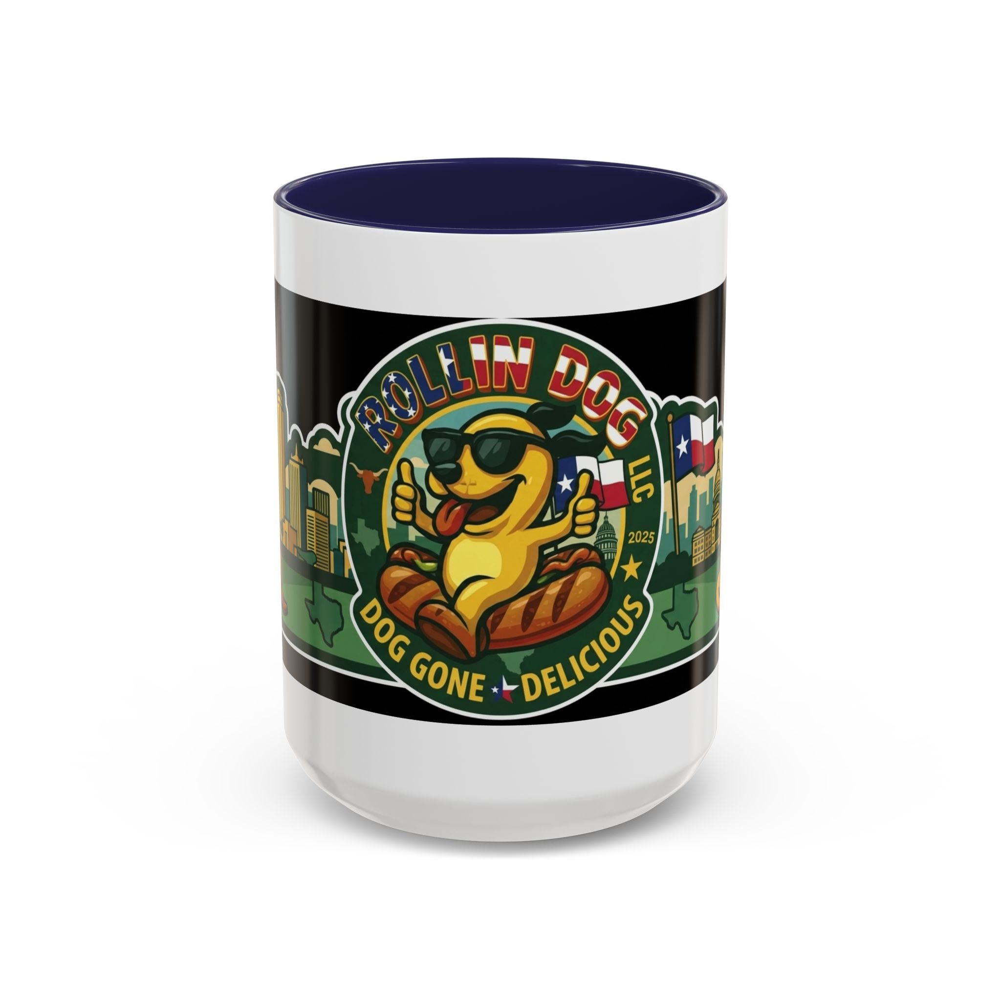 San Antonio Rollin Dog Coffee Mug — Fun Hot Dog Logo Accent Mug (11/15oz)