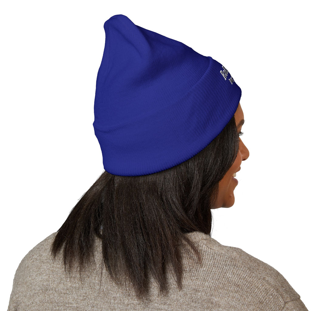 Embroidered Classic White Cuffed Beanie - Rollin Dog LLC Logo