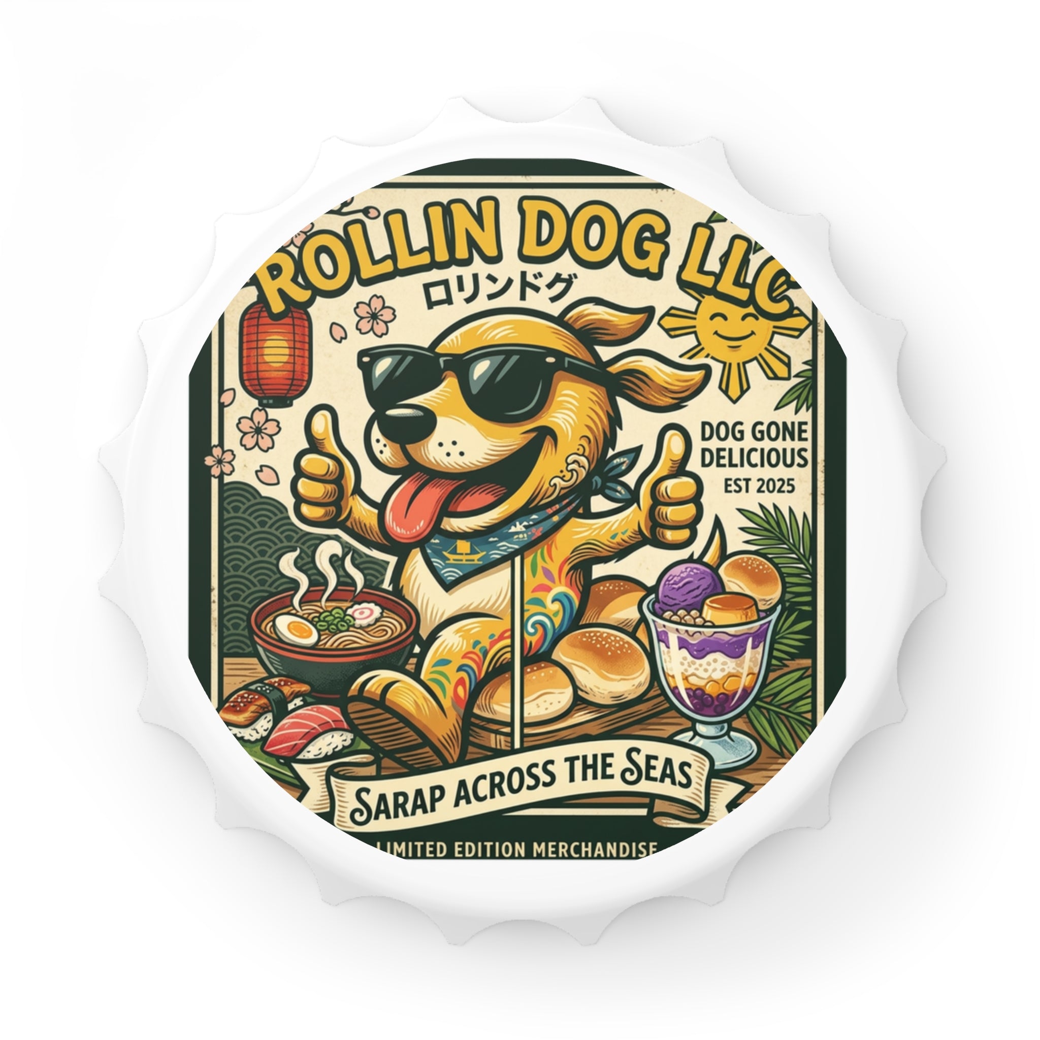 Bottle Opener — Retro Tropical Dog Design 'Rollin Dog LLC'
