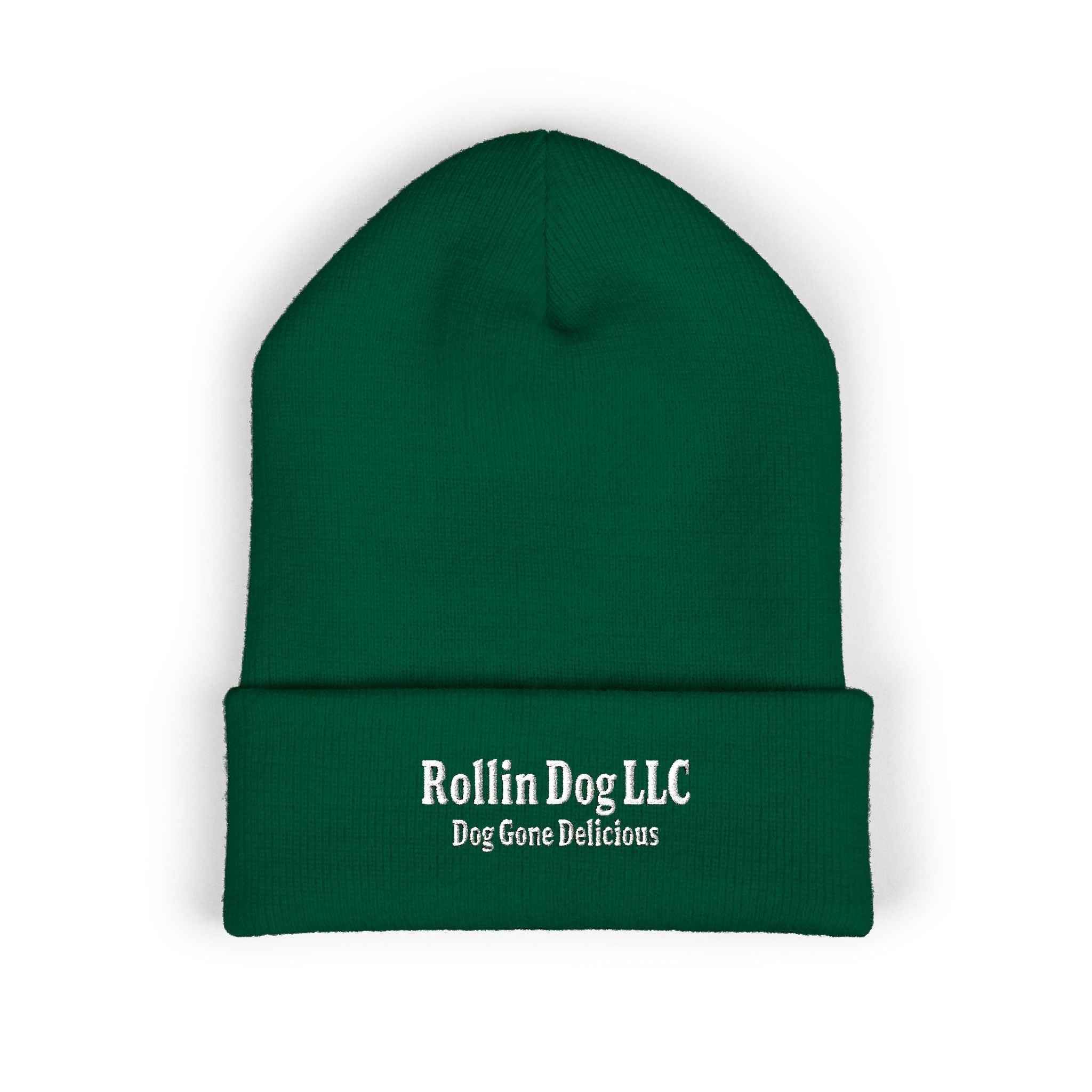 Embroidered Classic White Cuffed Beanie - Rollin Dog LLC Logo