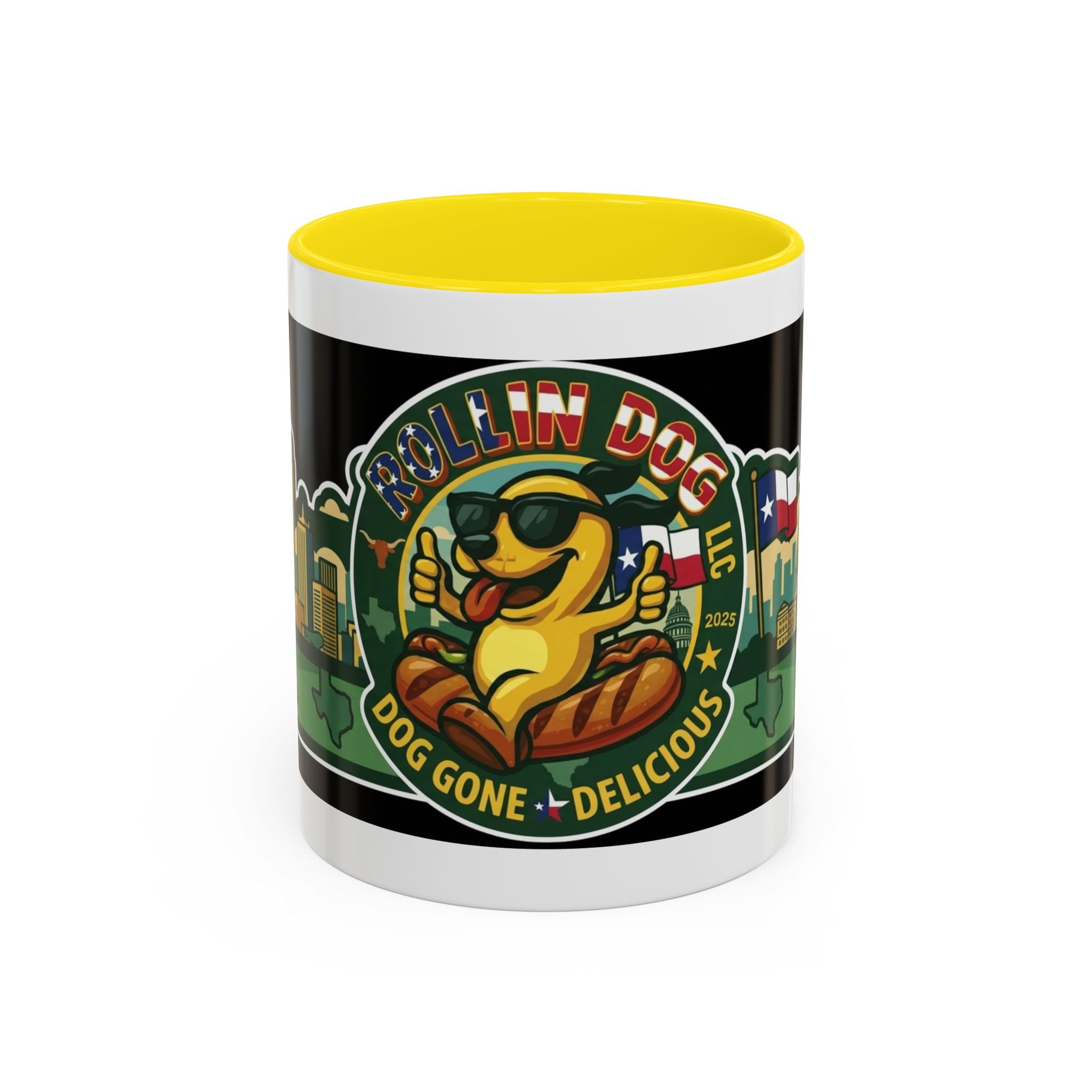 San Antonio Rollin Dog Coffee Mug — Fun Hot Dog Logo Accent Mug (11/15oz)
