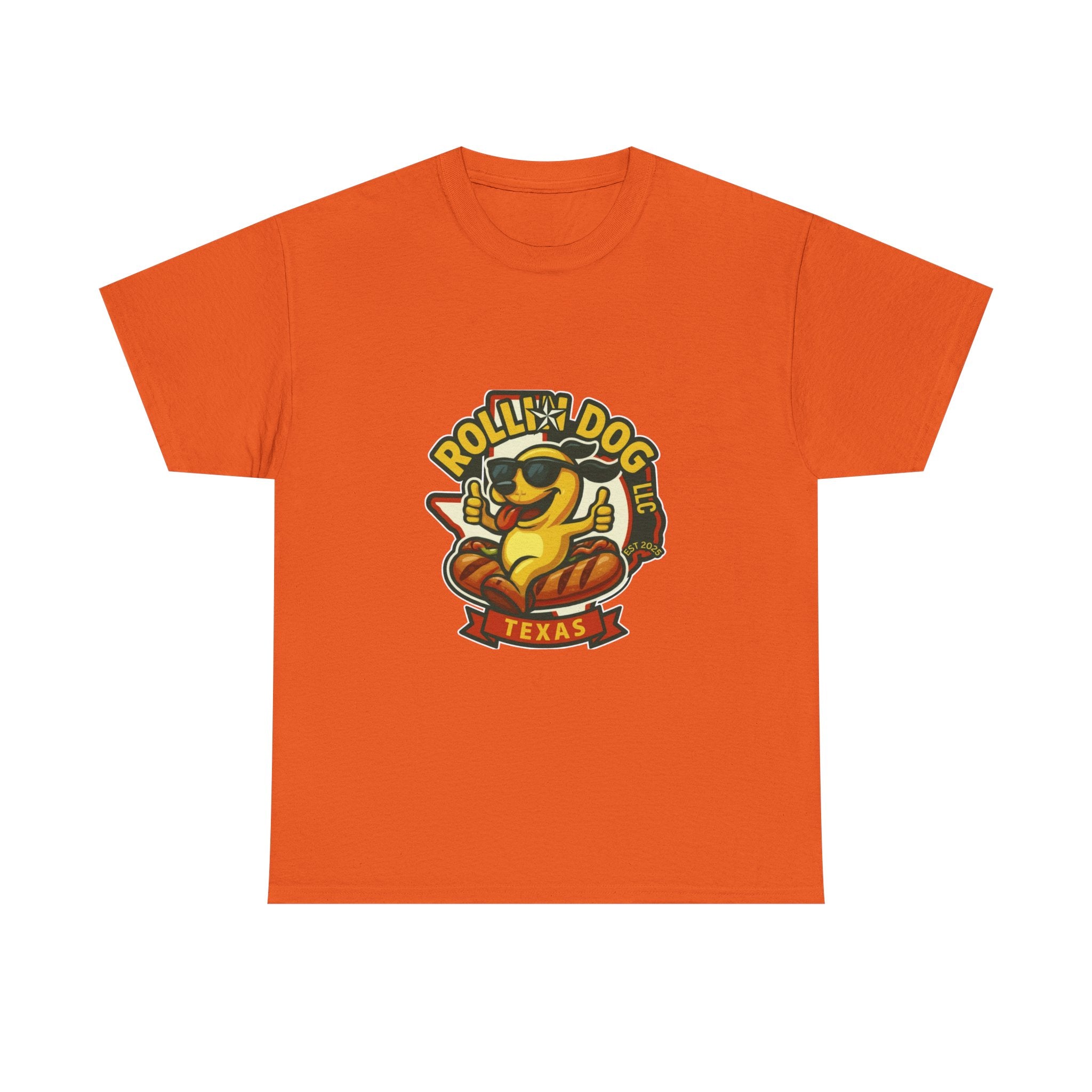 T-Shirt — "Rollin' Dog Texas" Cool Hot Dog Mascot Graphic Tee